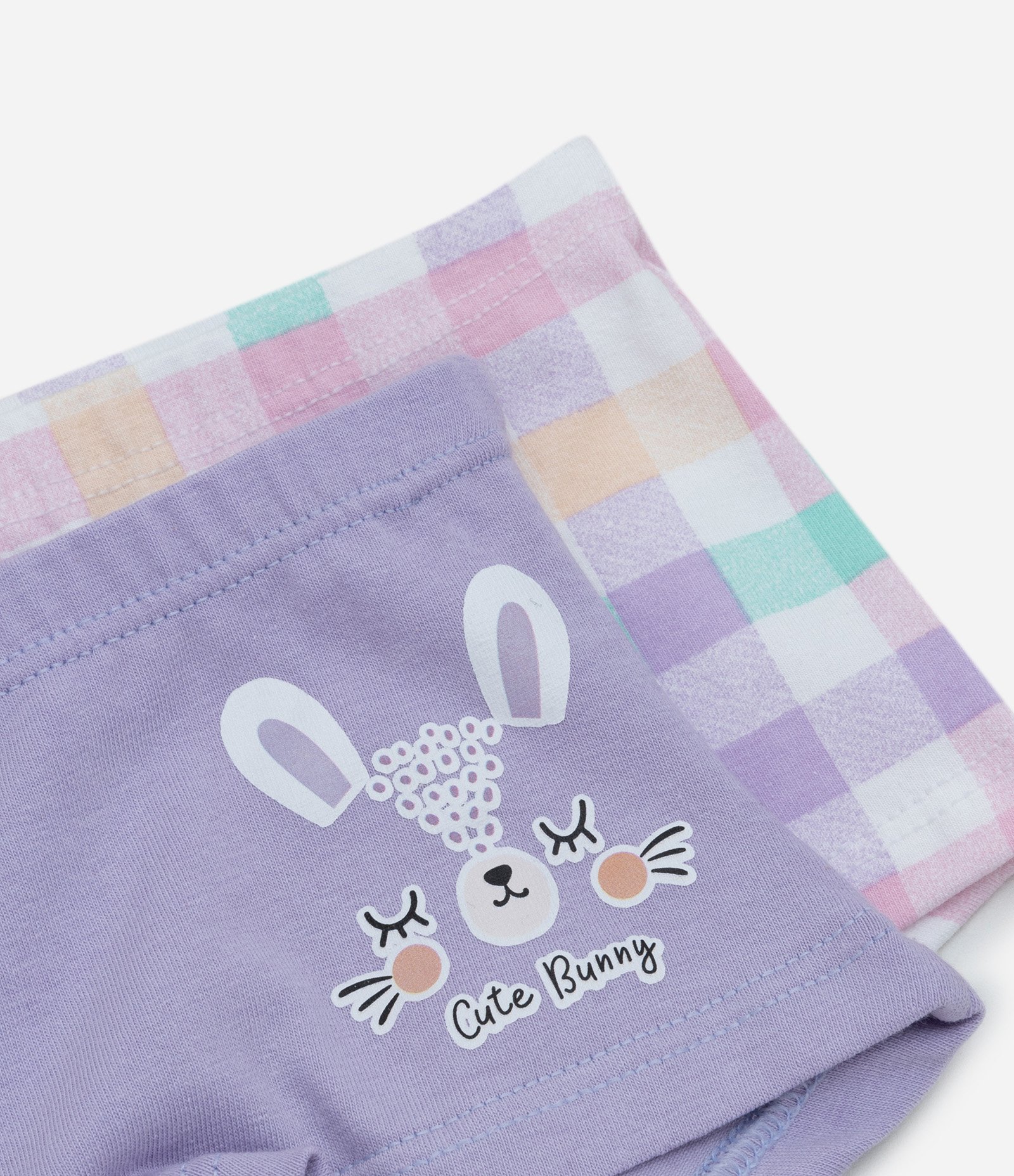Kit 02 Calcinhas Boxer Infantis com Estampa Coelho e Xadrez - Tam 4 a 12 Anos Lilás 3
