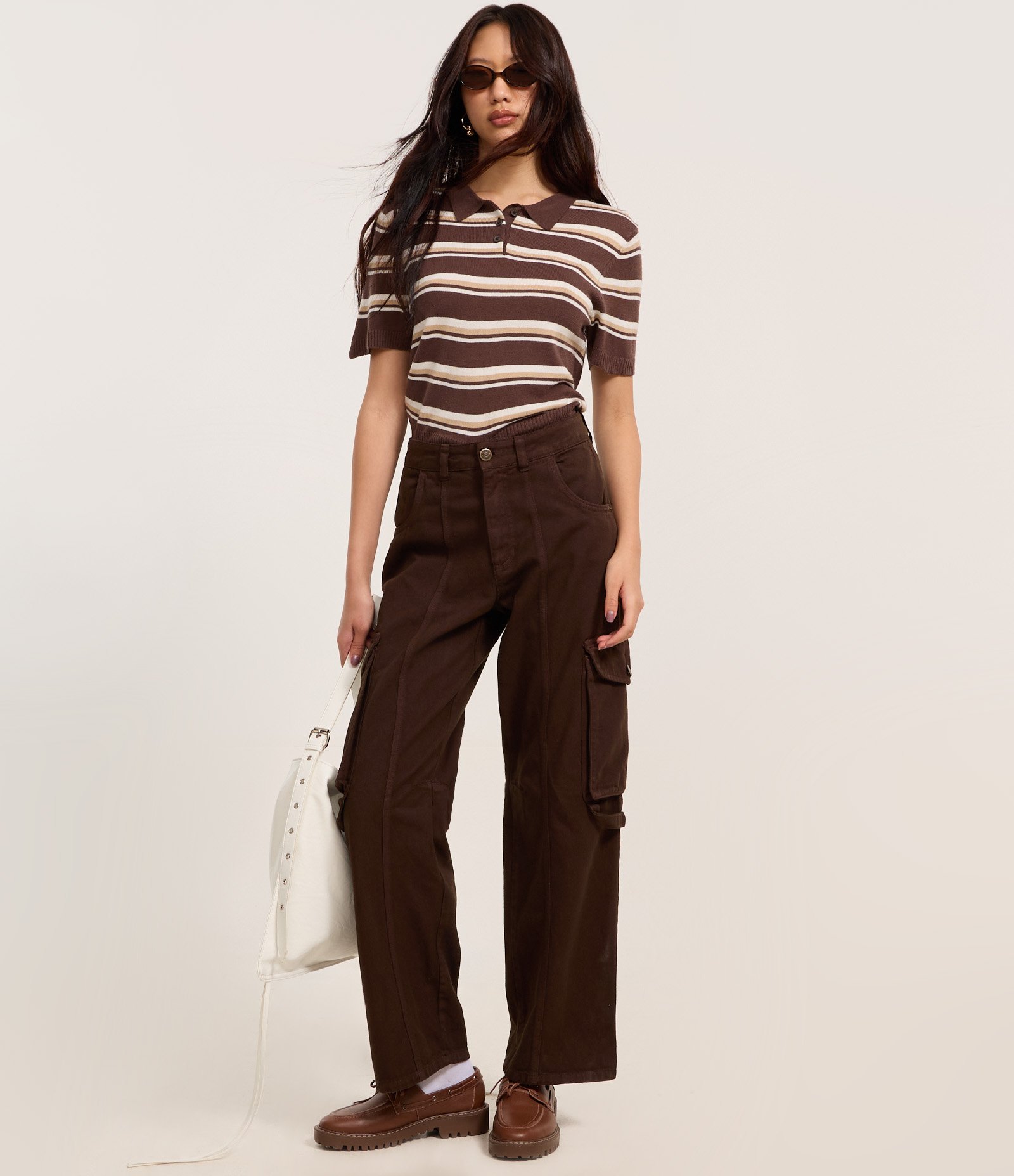 Blusa em Tricô Listrado e Gola Polo Marrom 2