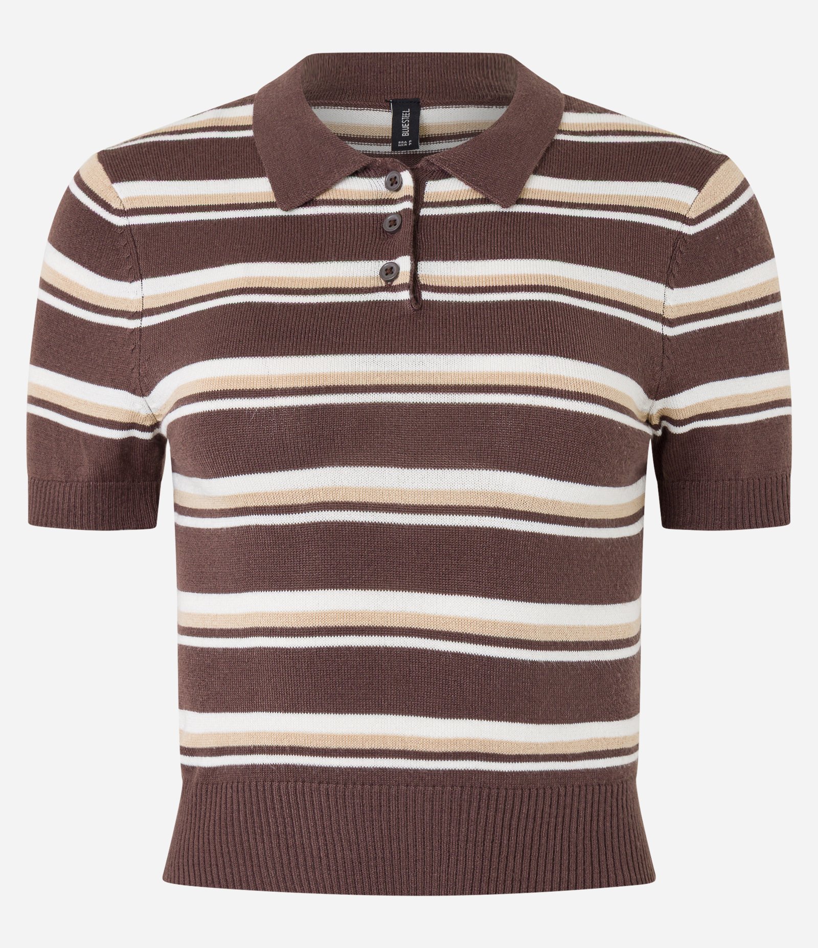 Blusa em Tricô Listrado e Gola Polo Marrom 5