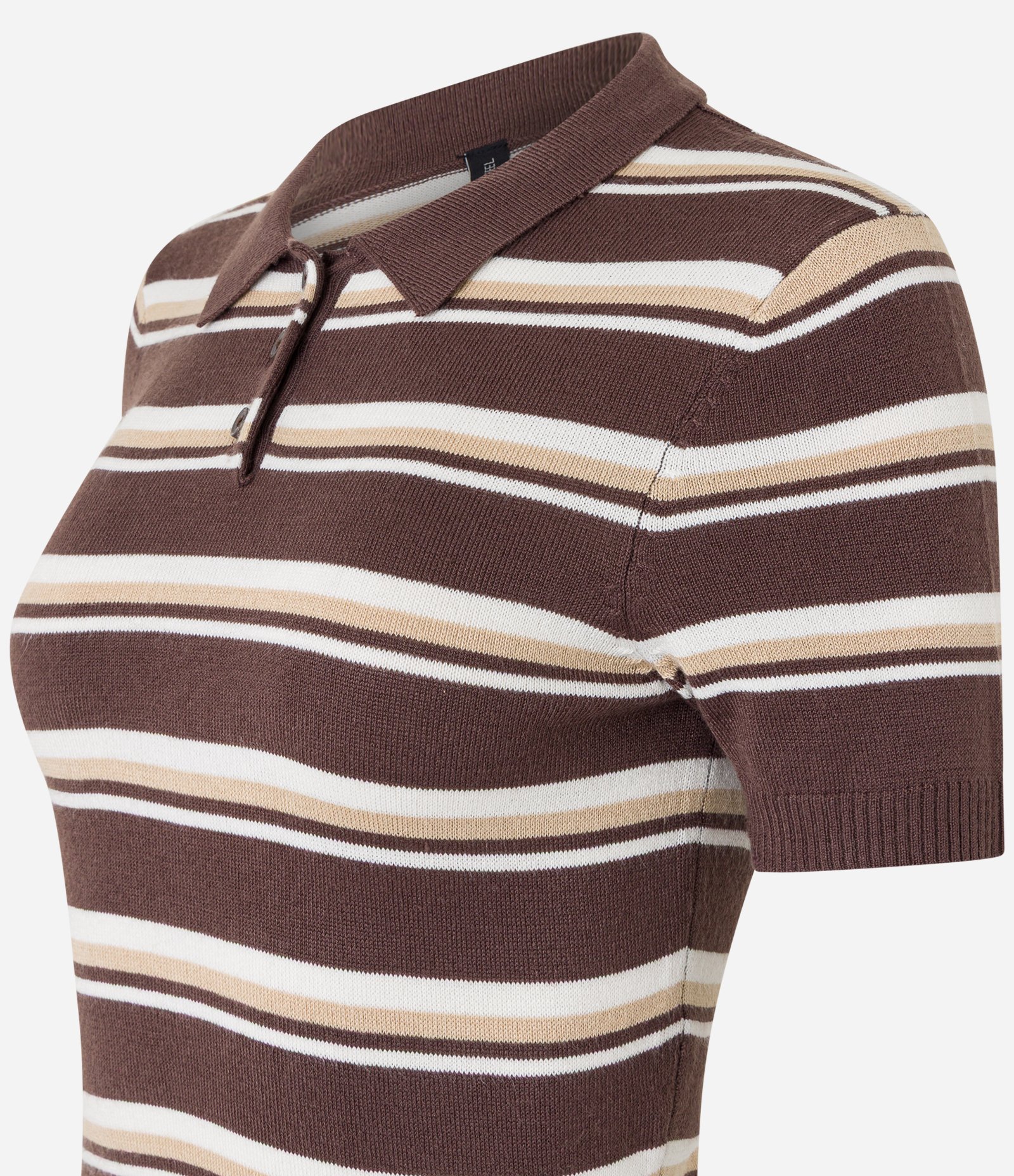 Blusa em Tricô Listrado e Gola Polo Marrom 6