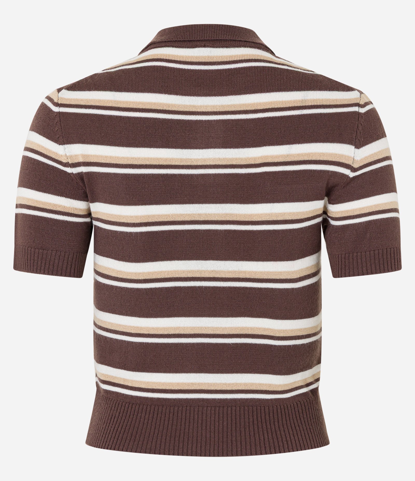 Blusa em Tricô Listrado e Gola Polo Marrom 7