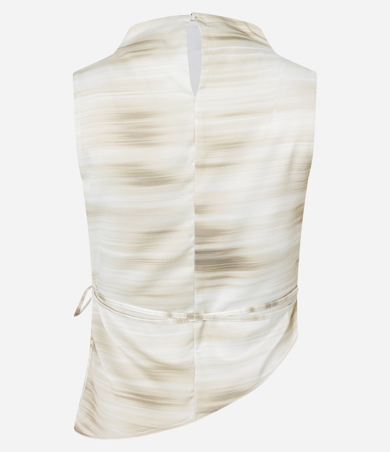 Blusa Acetinada Sem Manga com Estampa Abstrada Bege 6