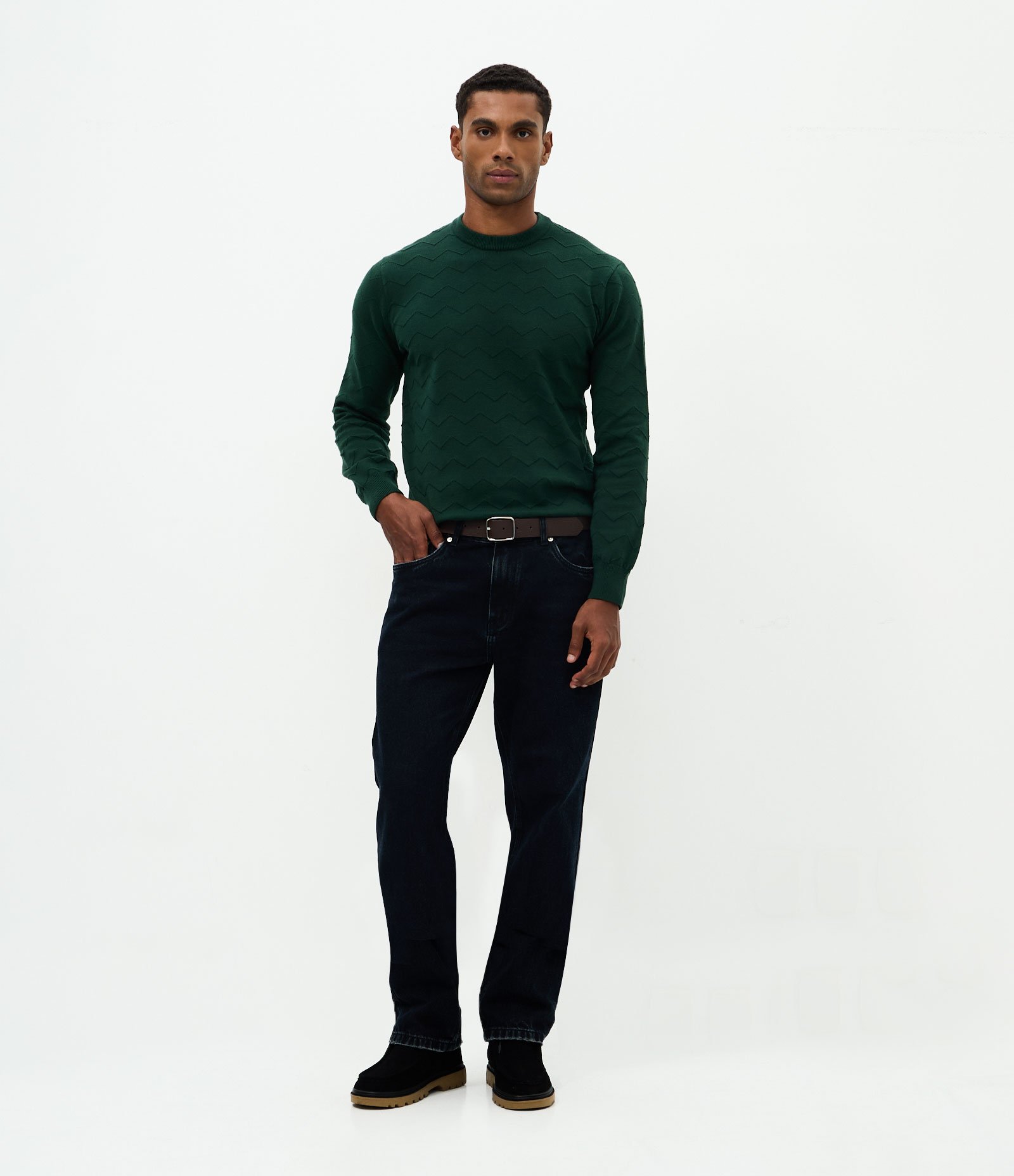 Suéter em Tricô com Textura Zig Zag Verde 3