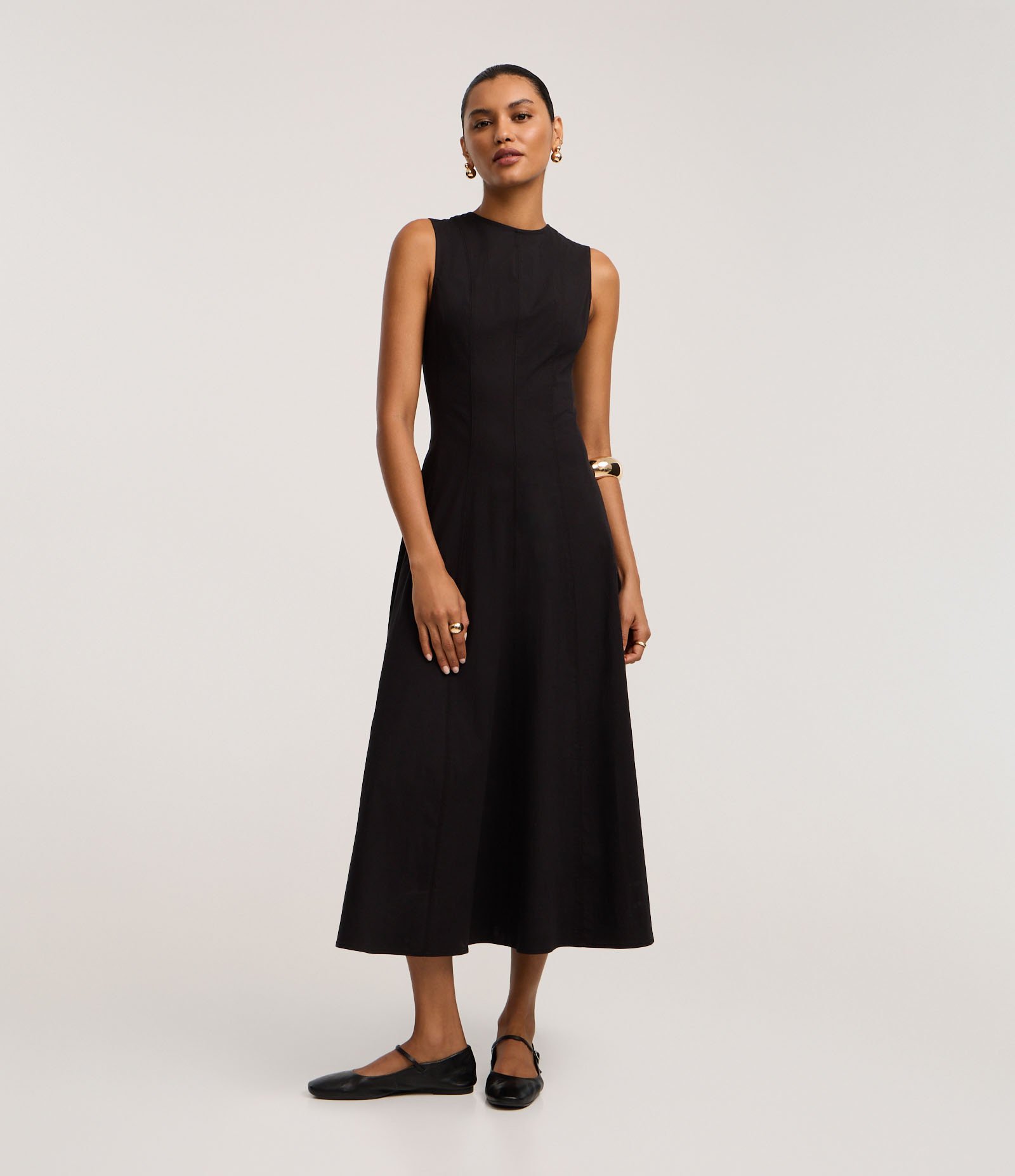 Vestido Evasê Midi em Bengaline com Alça Larga Preto 2