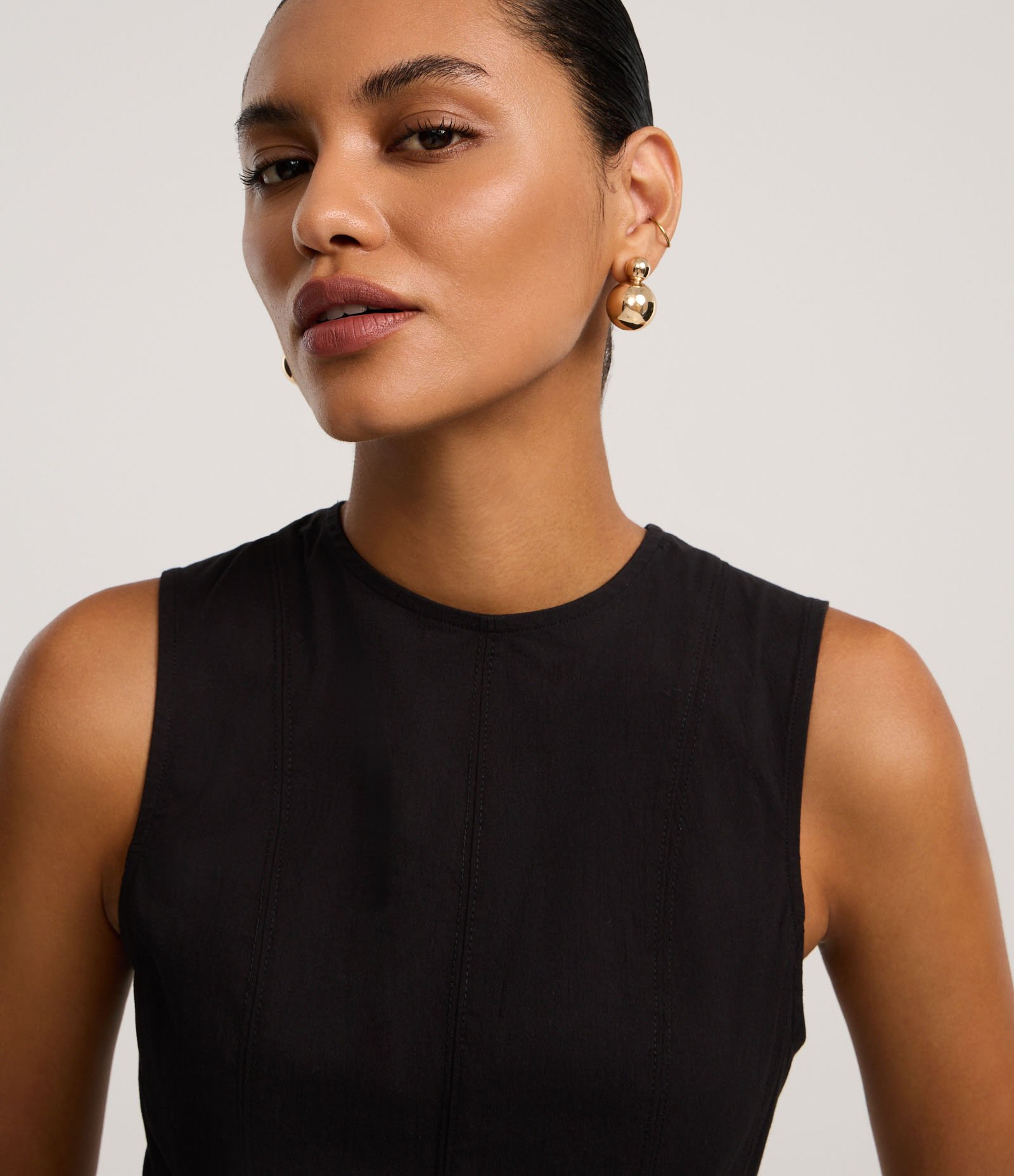 Vestido Evasê Midi em Bengaline com Alça Larga Preto 4