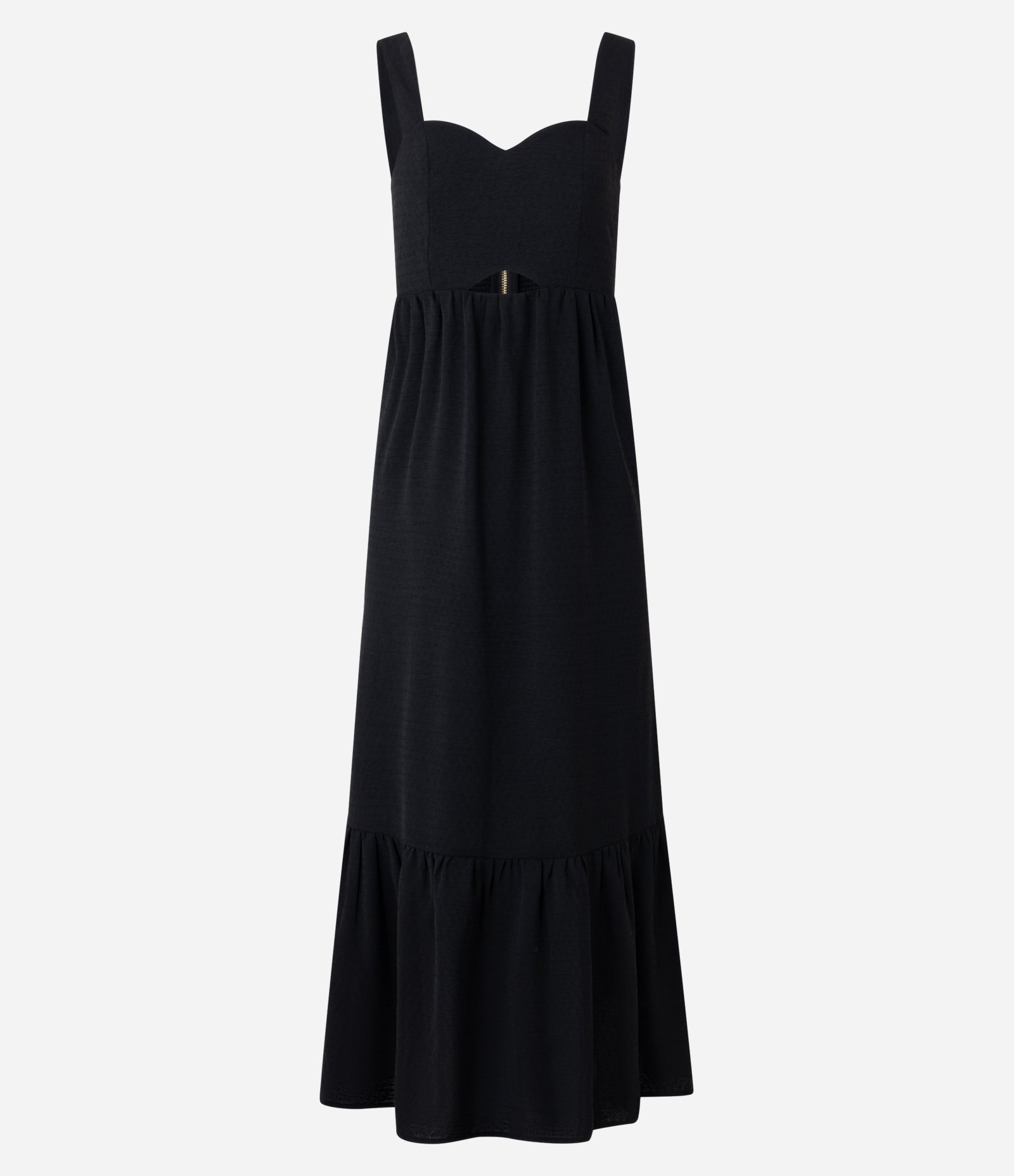 Vestido Evasê Midi em Airflow com Decote Coração Preto 6