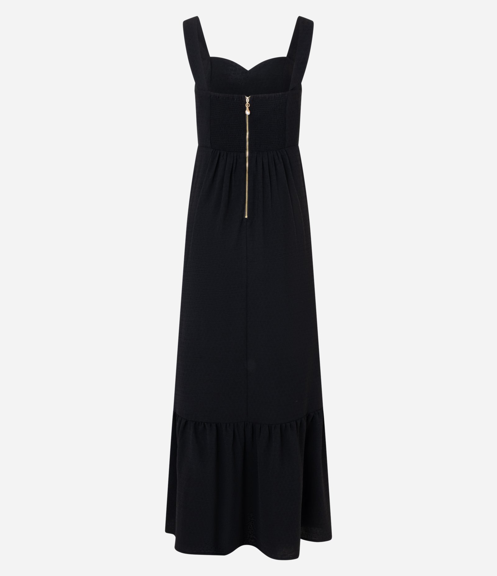 Vestido Evasê Midi em Airflow com Decote Coração Preto 8