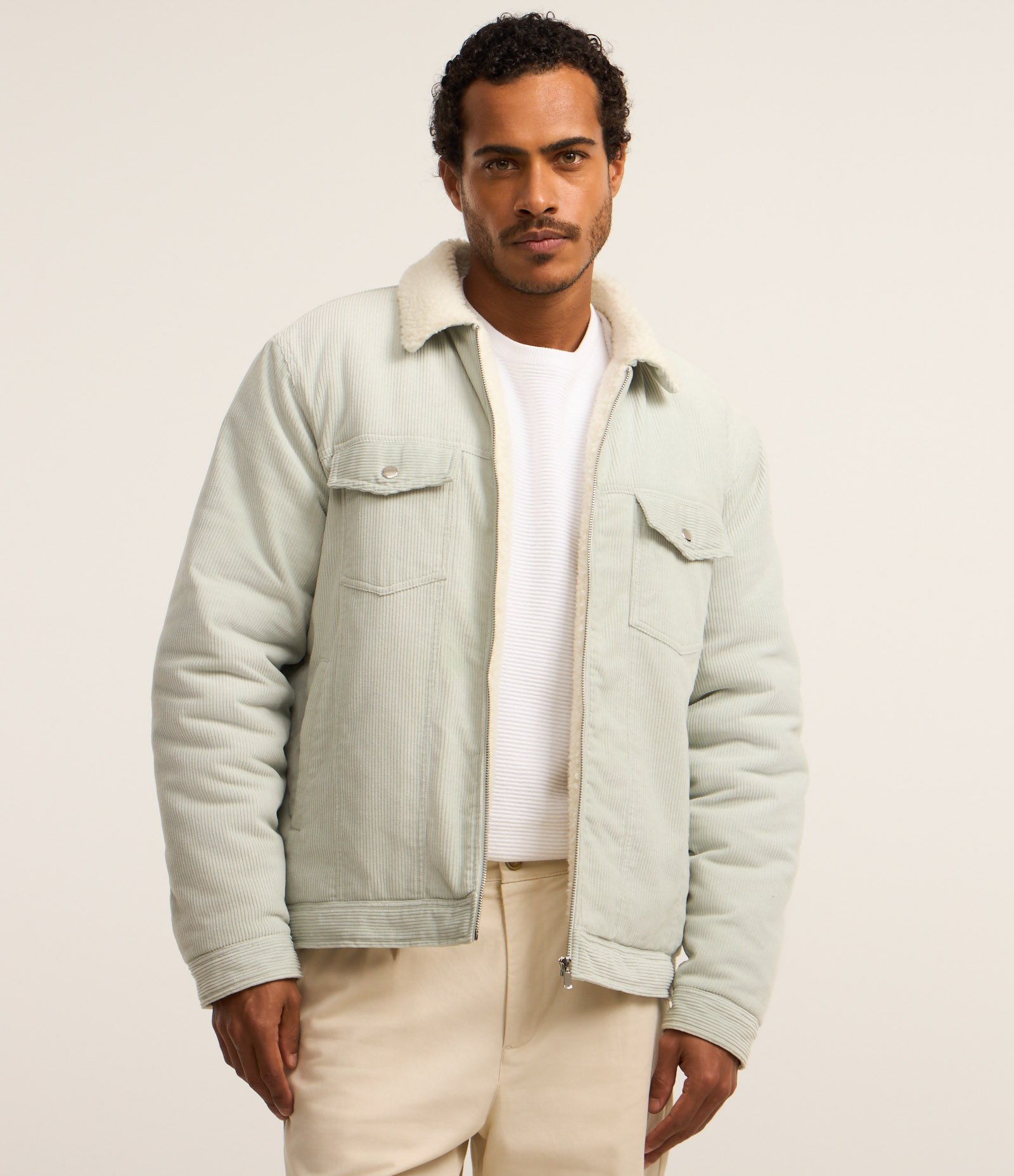 Jaqueta em Veludo com Sherpa Azul 1