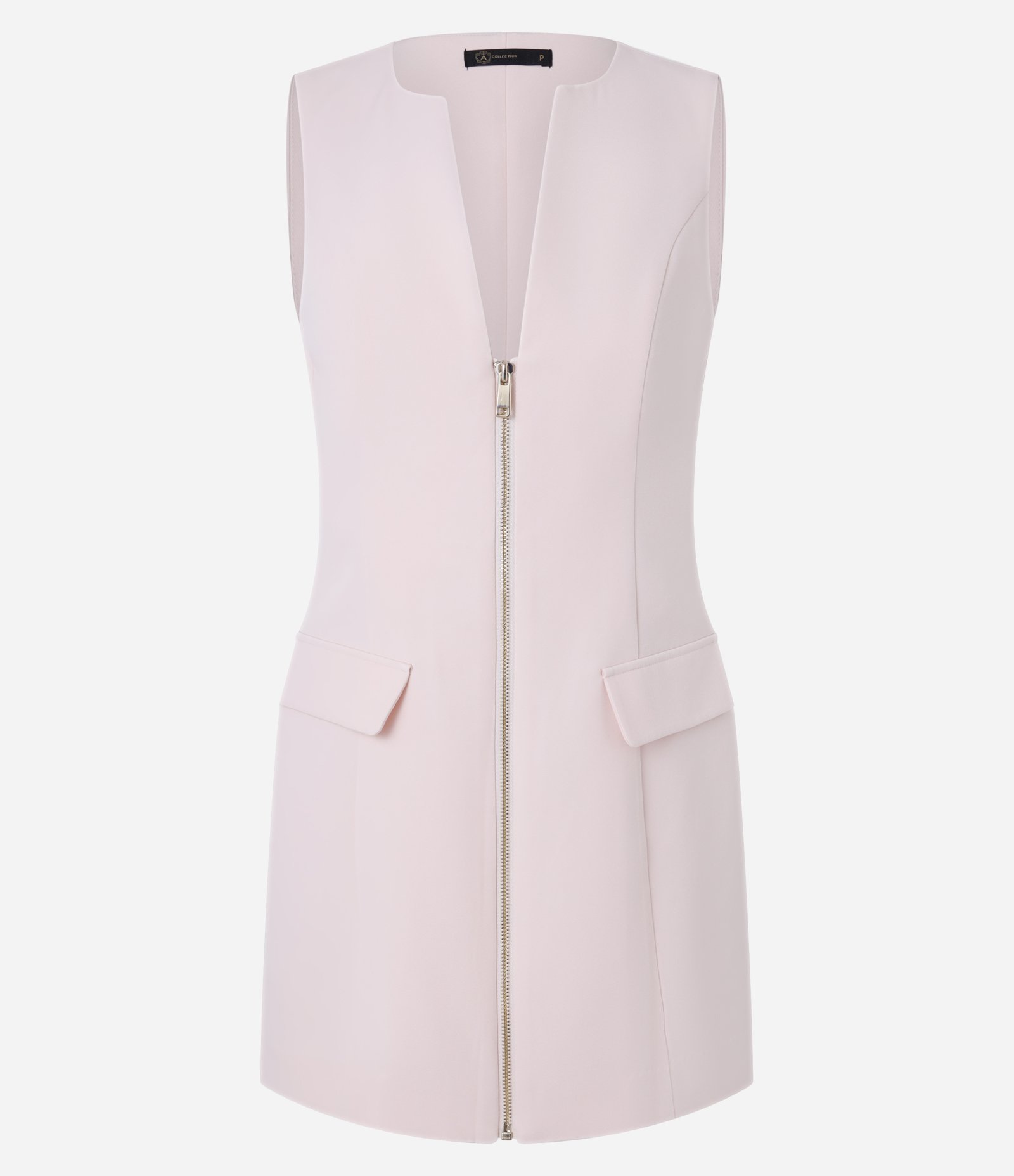Vestido Curto Alfaiataria Sem Manga com Decote em V e Zíper Rosa 6
