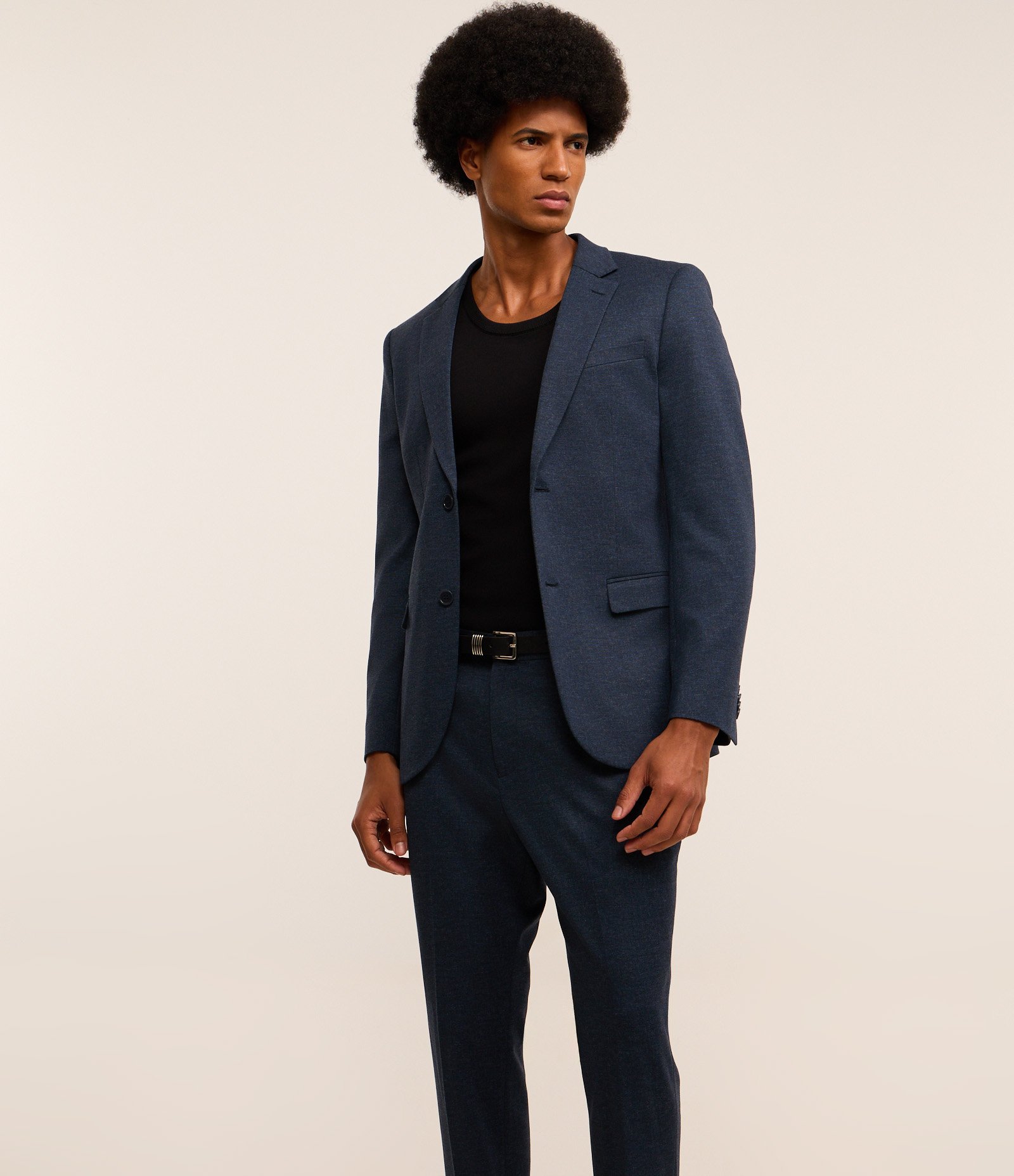 Calça Social Básica em Tricoline com Passantes e Bolsos Azul Marinho 4