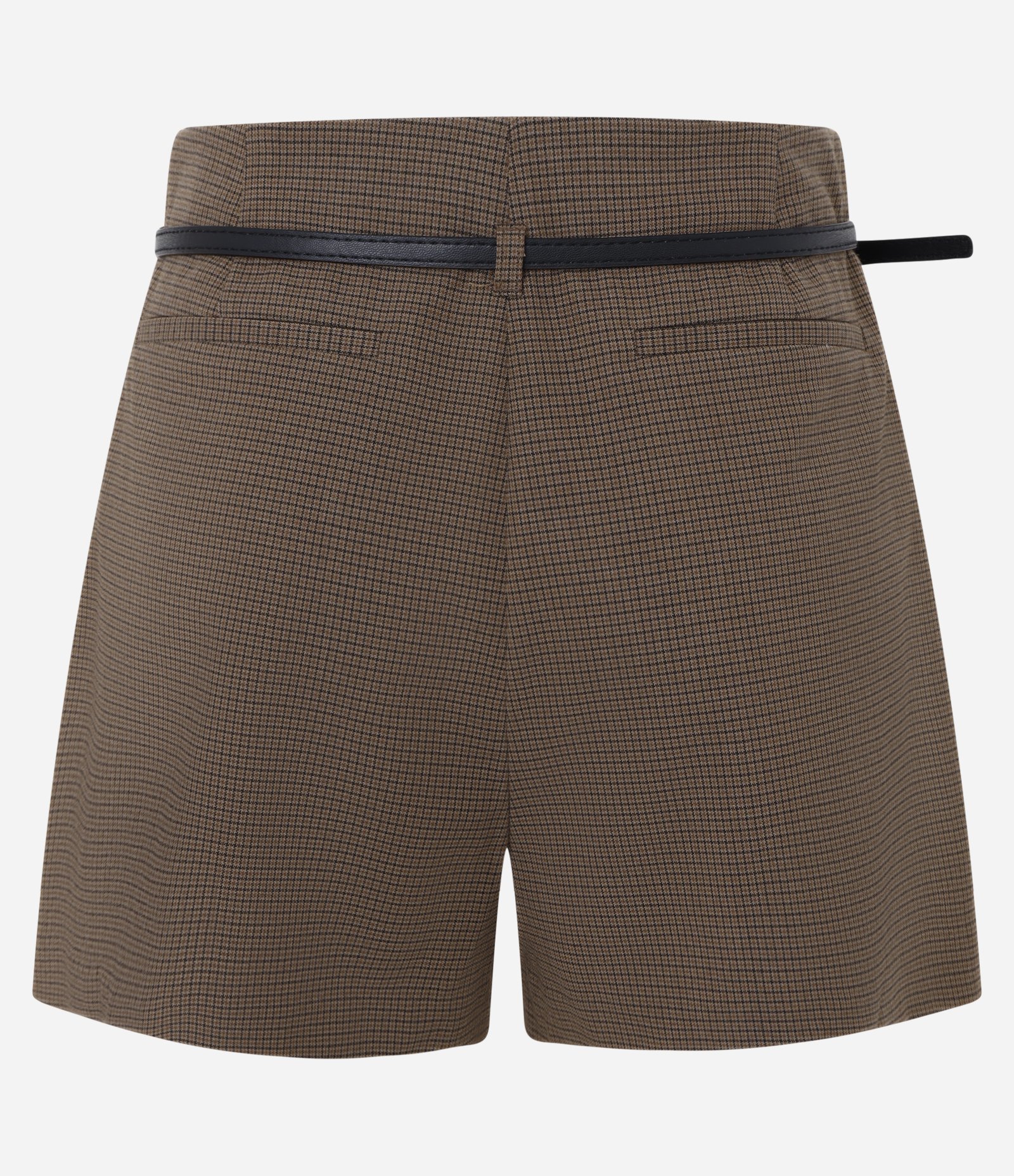 Short Saia em Alfaiataria Plissada com Estampa Xadrez e Cinto Marrom 7