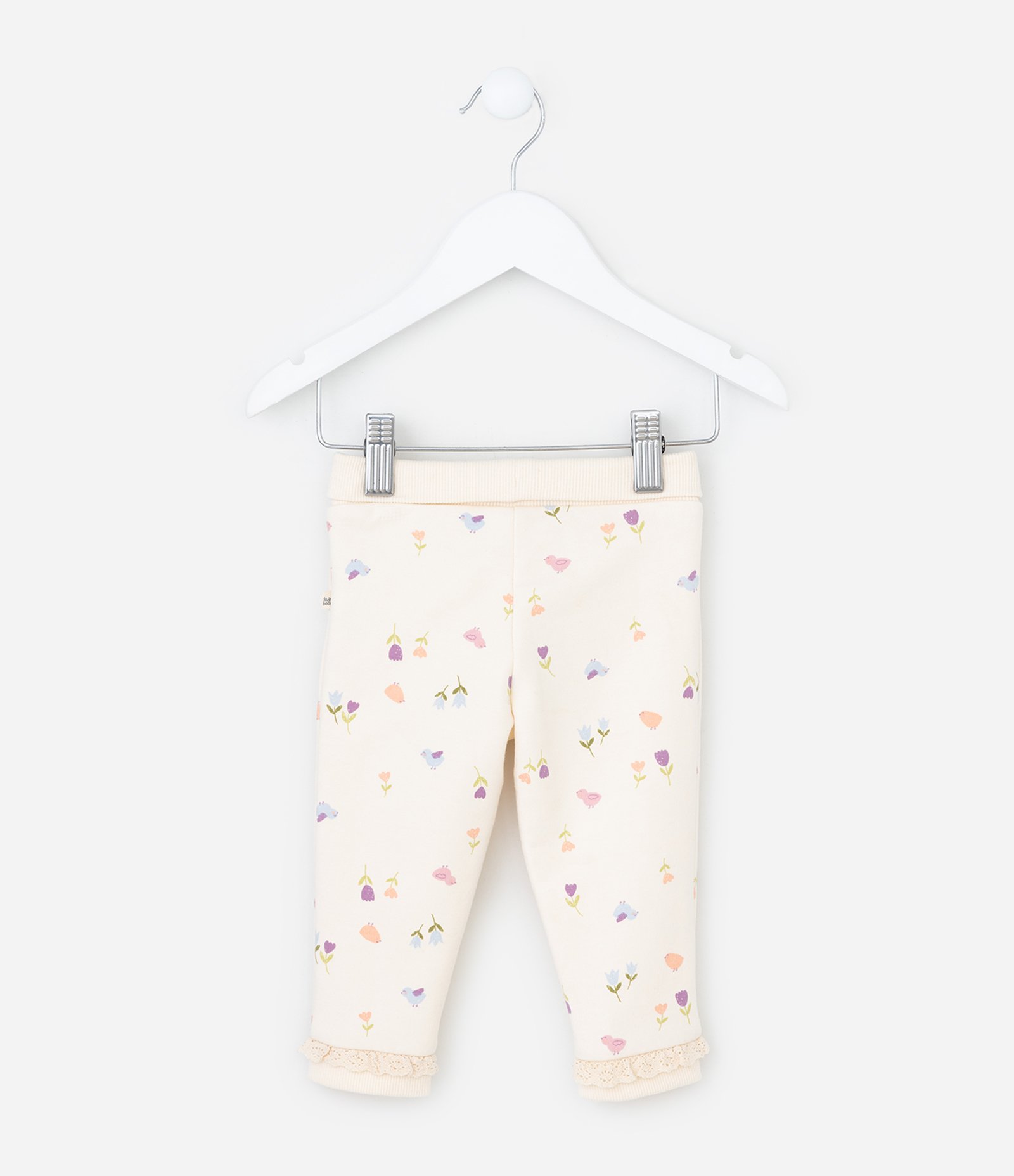 Calça Legging Infantil com Cós Dobrado e Estampa Floral - Tam 0 a 18 meses Bege 2