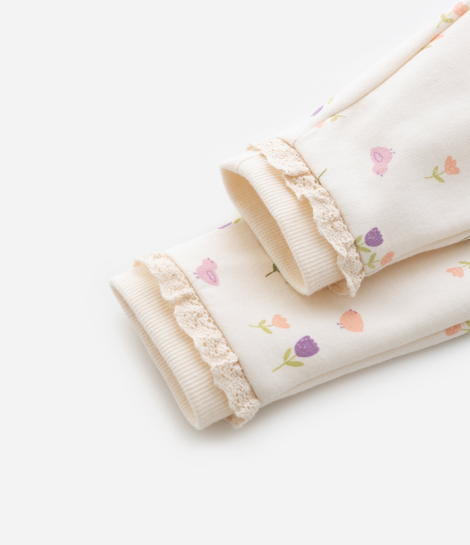 Calça Legging Infantil com Cós Dobrado e Estampa Floral - Tam 0 a 18 meses Bege 4