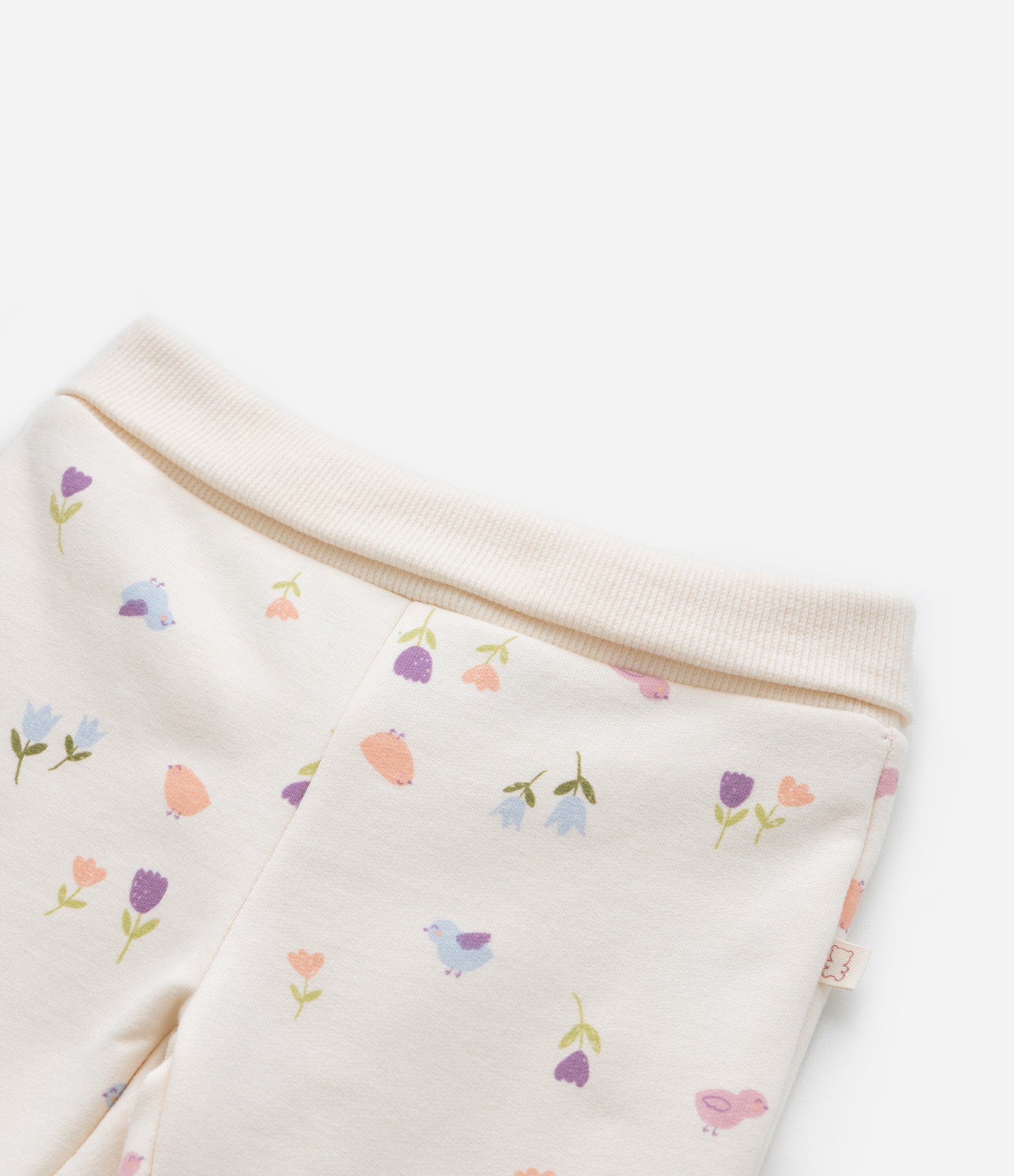 Calça Legging Infantil com Cós Dobrado e Estampa Floral - Tam 0 a 18 meses Bege 5
