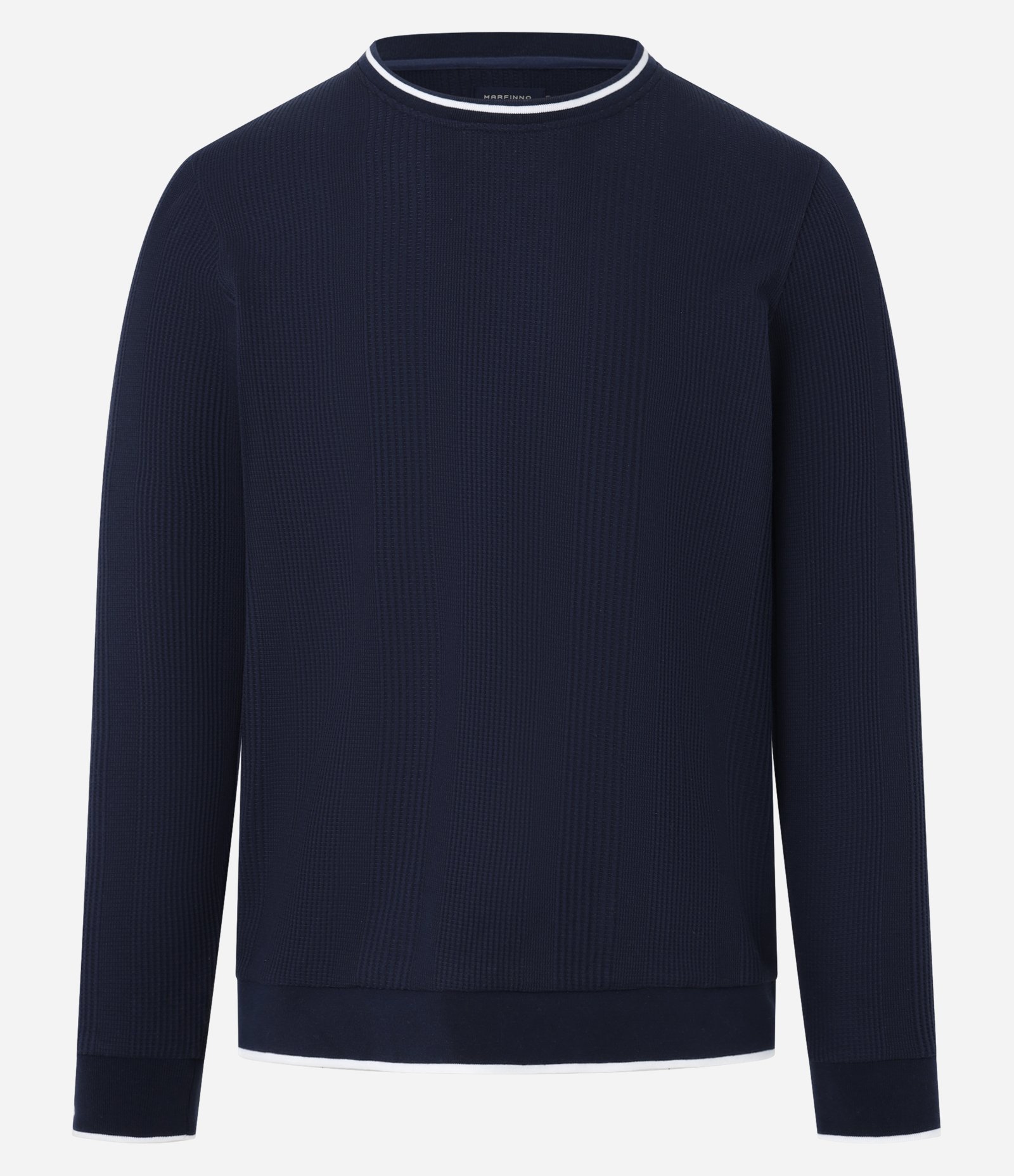 Camiseta Regular com Textura Vertical e Gola Contrastante Azul Marinho 1