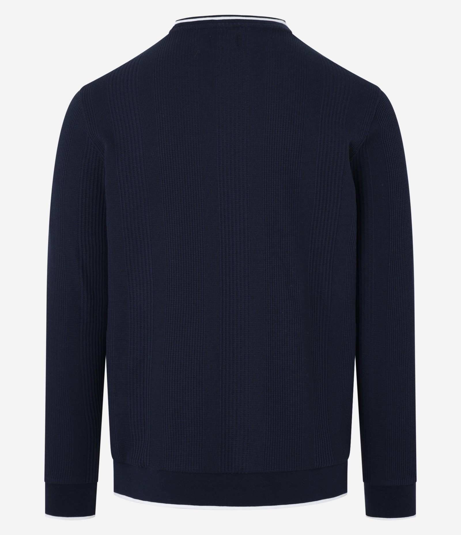 Camiseta Regular com Textura Vertical e Gola Contrastante Azul Marinho 2