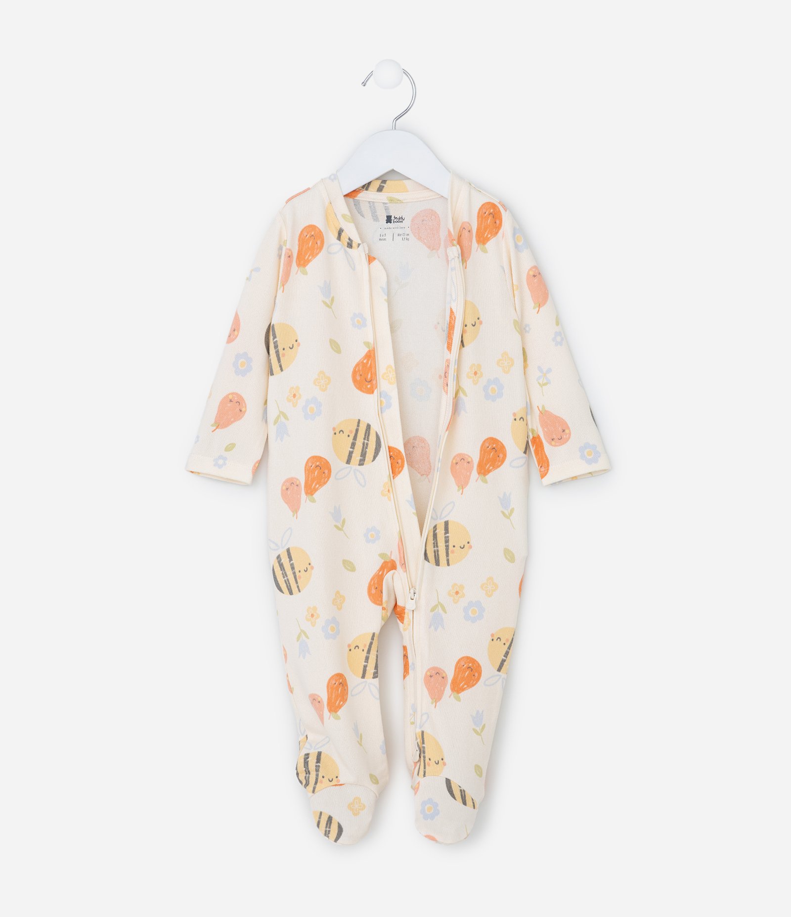 Macacão Infantil com Estampa de Abelhinhas - Tam RN a 18 meses Bege 2