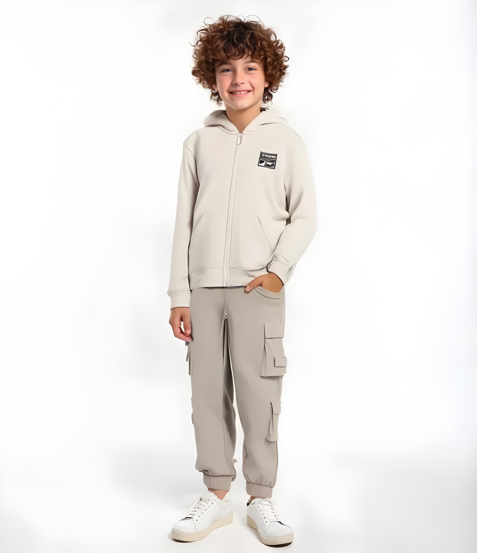 Jaqueta Infantil em Malha Dupla com Capuz - Tam 5 a 14 Anos Bege 1
