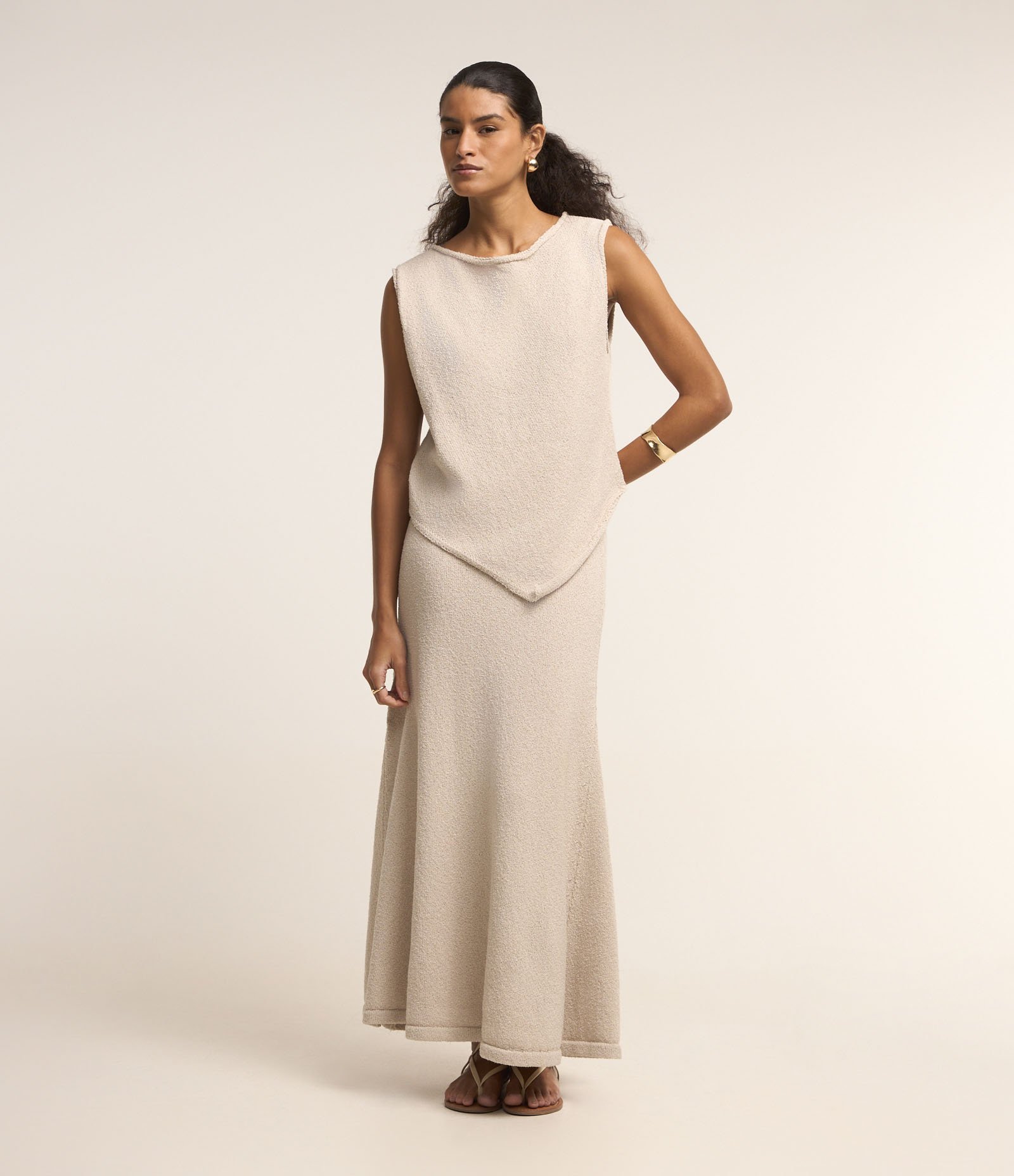 Saia Midi em Tricot com Cós Elástico Cinza 1