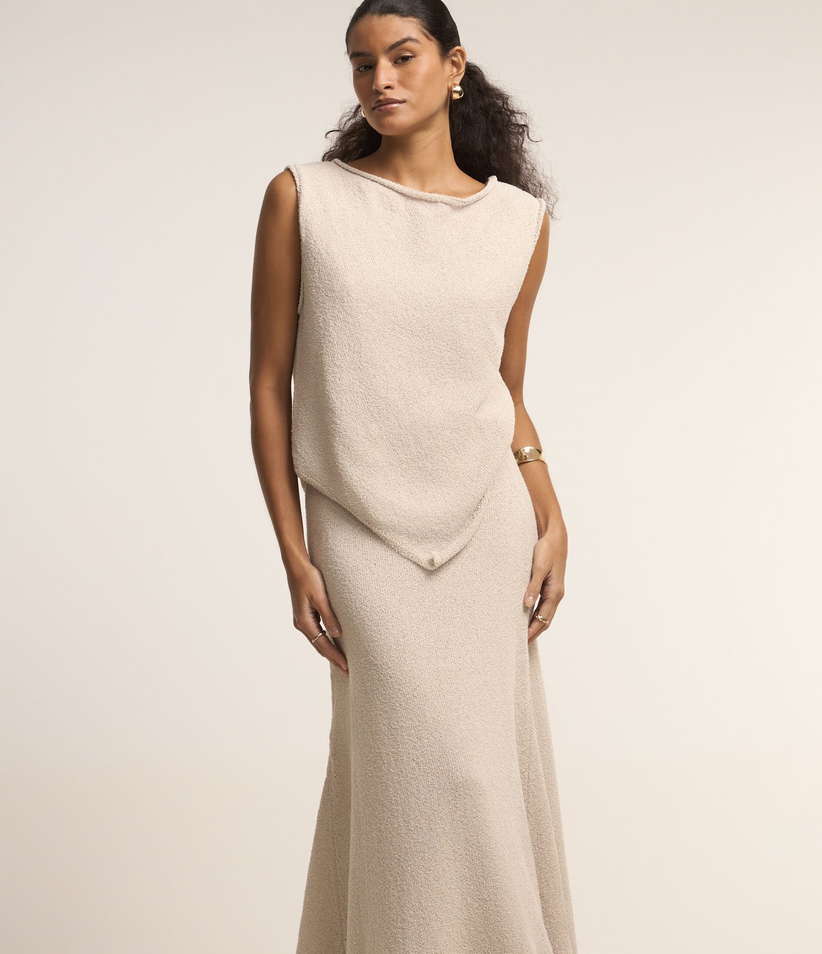 Saia Midi em Tricot com Cós Elástico Cinza 2