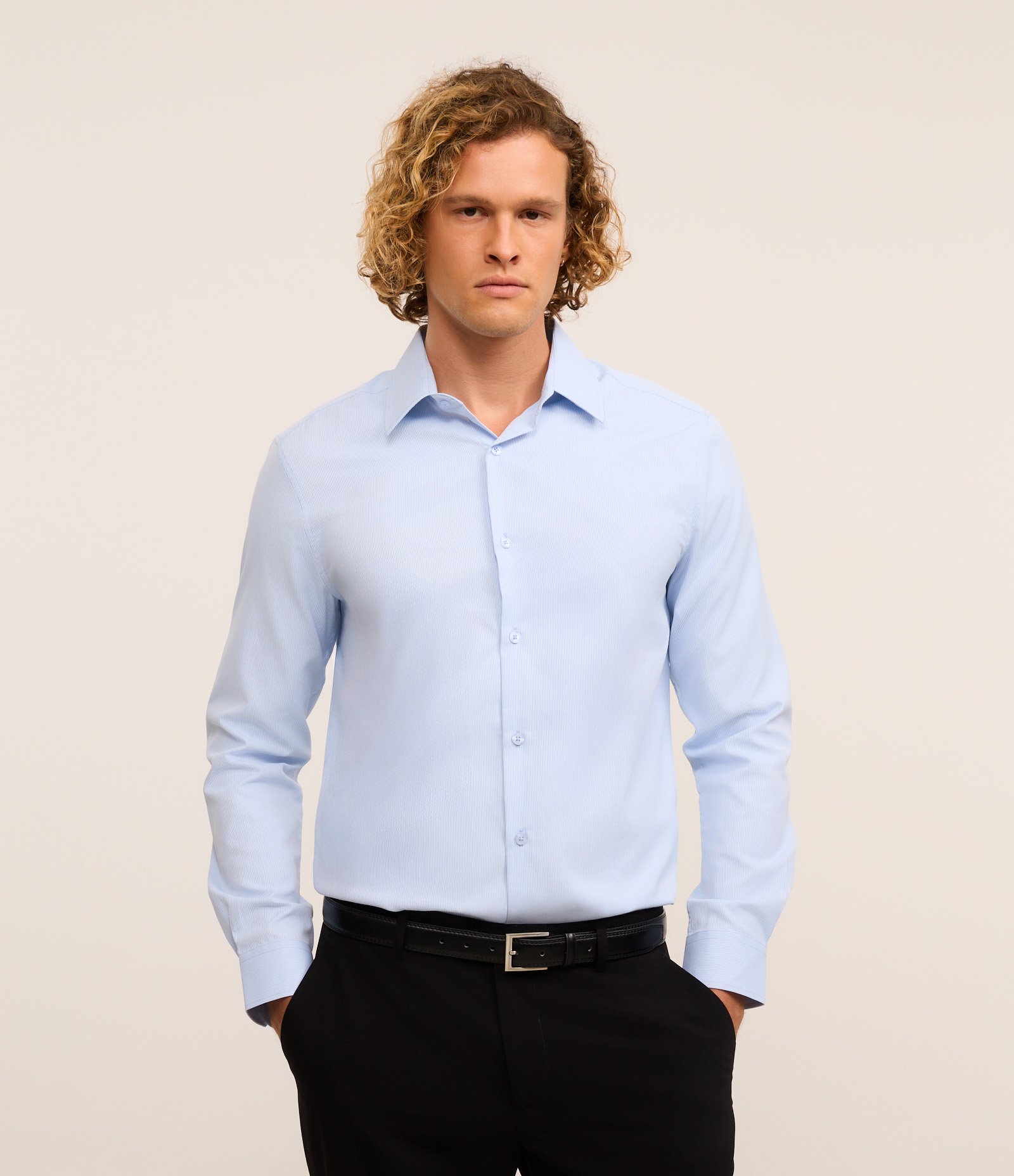 Camisa Regular com Textura Canelada Azul 1
