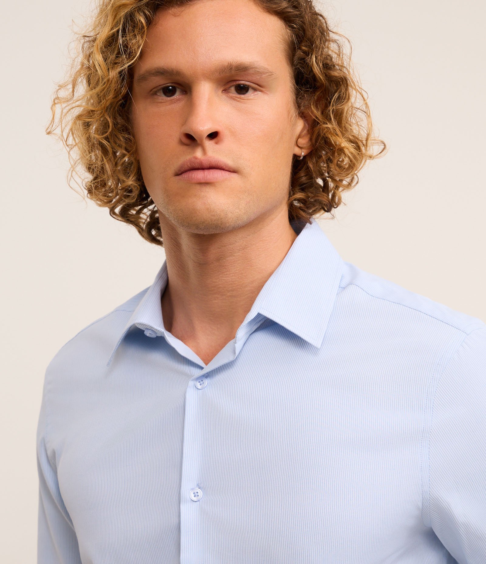 Camisa Regular com Textura Canelada Azul 3