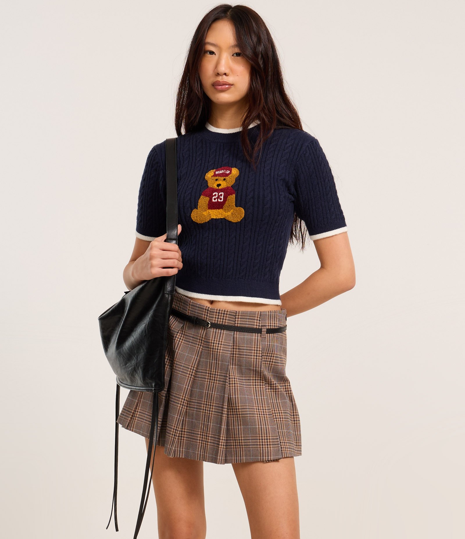 Short Saia em Alfaiataria Xadrez e Plissada Marrom 2