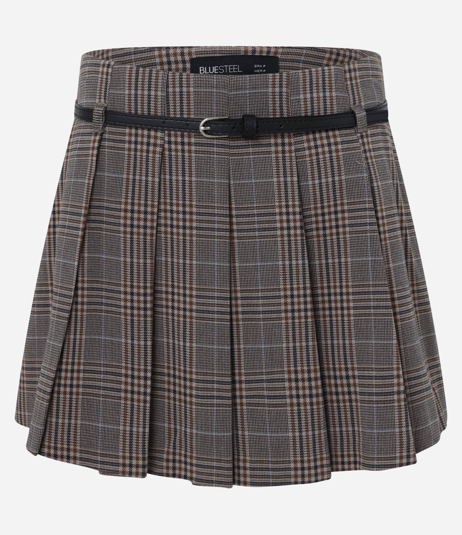 Short Saia em Alfaiataria Xadrez e Plissada Marrom 6