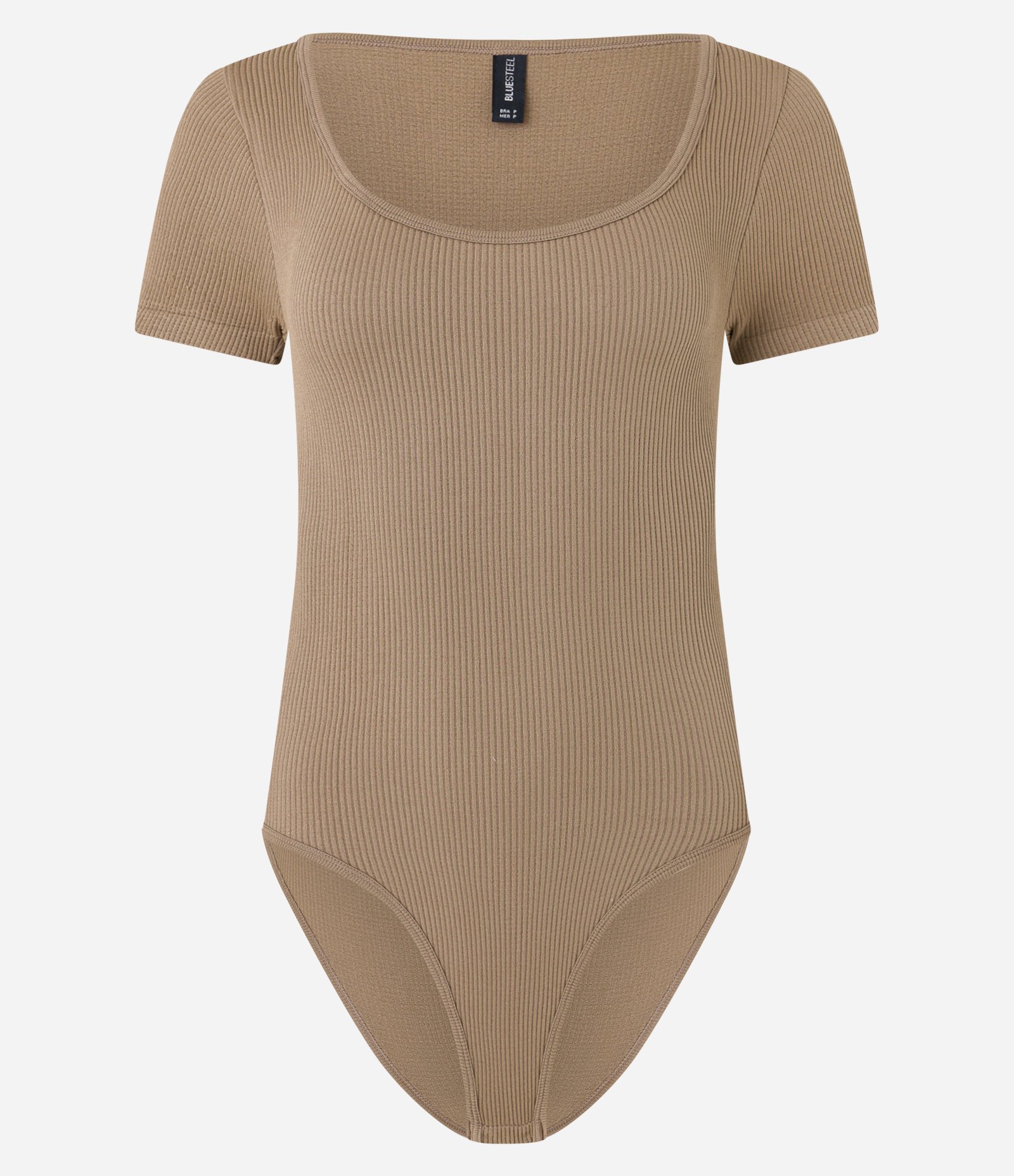 Body em Poliamida Texturizada e com Decote Quadrado Bege 6