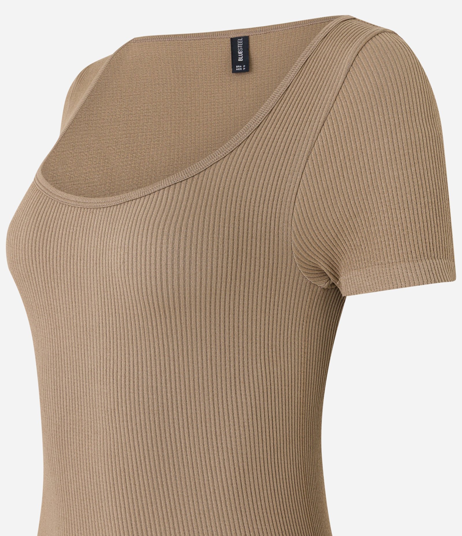 Body em Poliamida Texturizada e com Decote Quadrado Bege 8