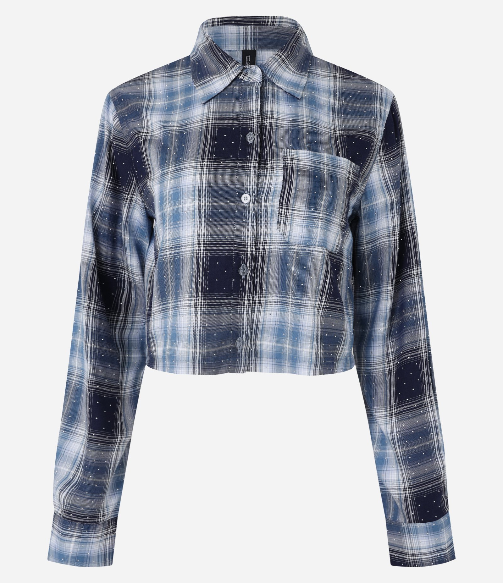 Camisa Curta em Flanela Xadrez com Brilhos Aplicados Azul 4
