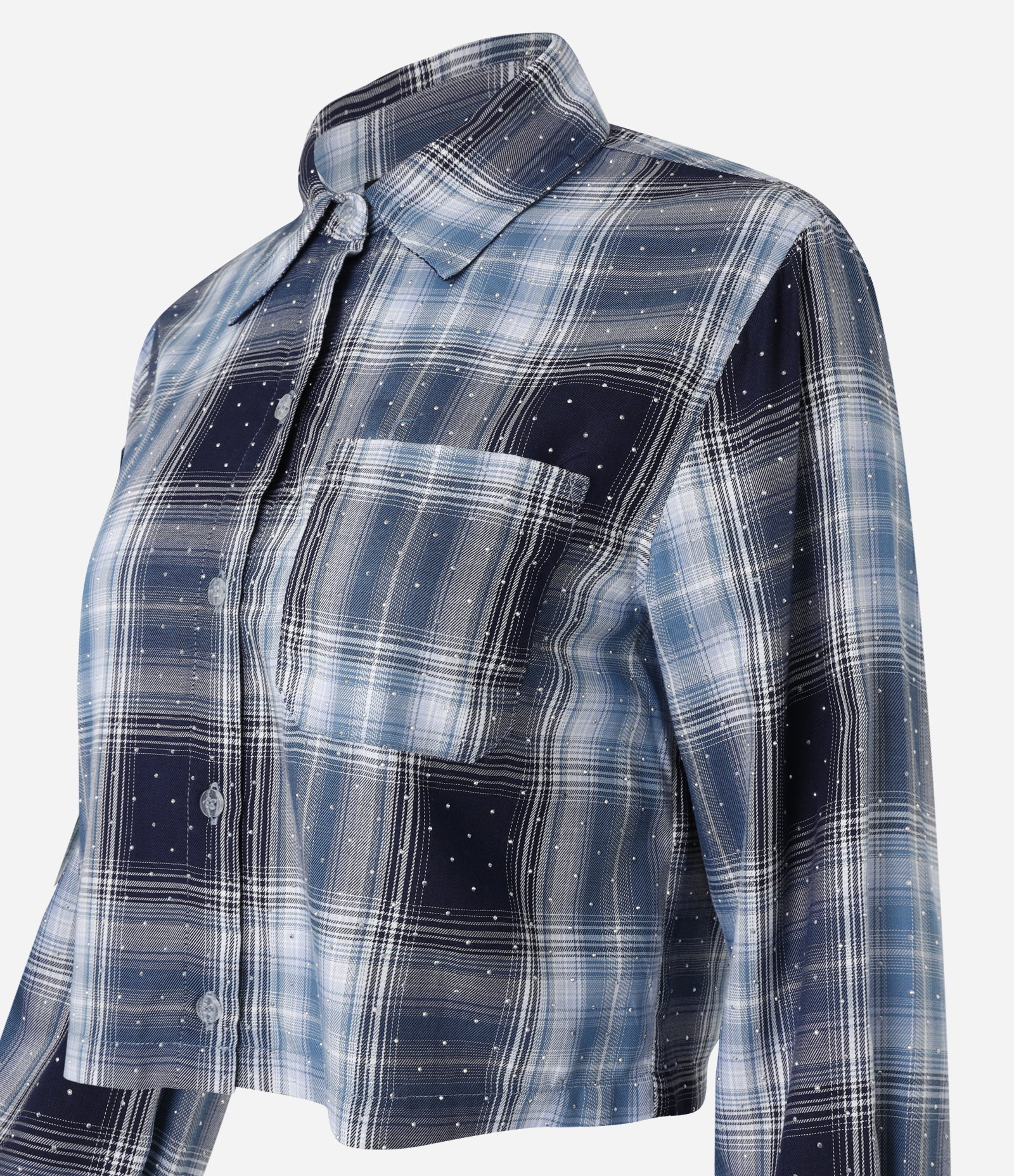 Camisa Curta em Flanela Xadrez com Brilhos Aplicados Azul 5