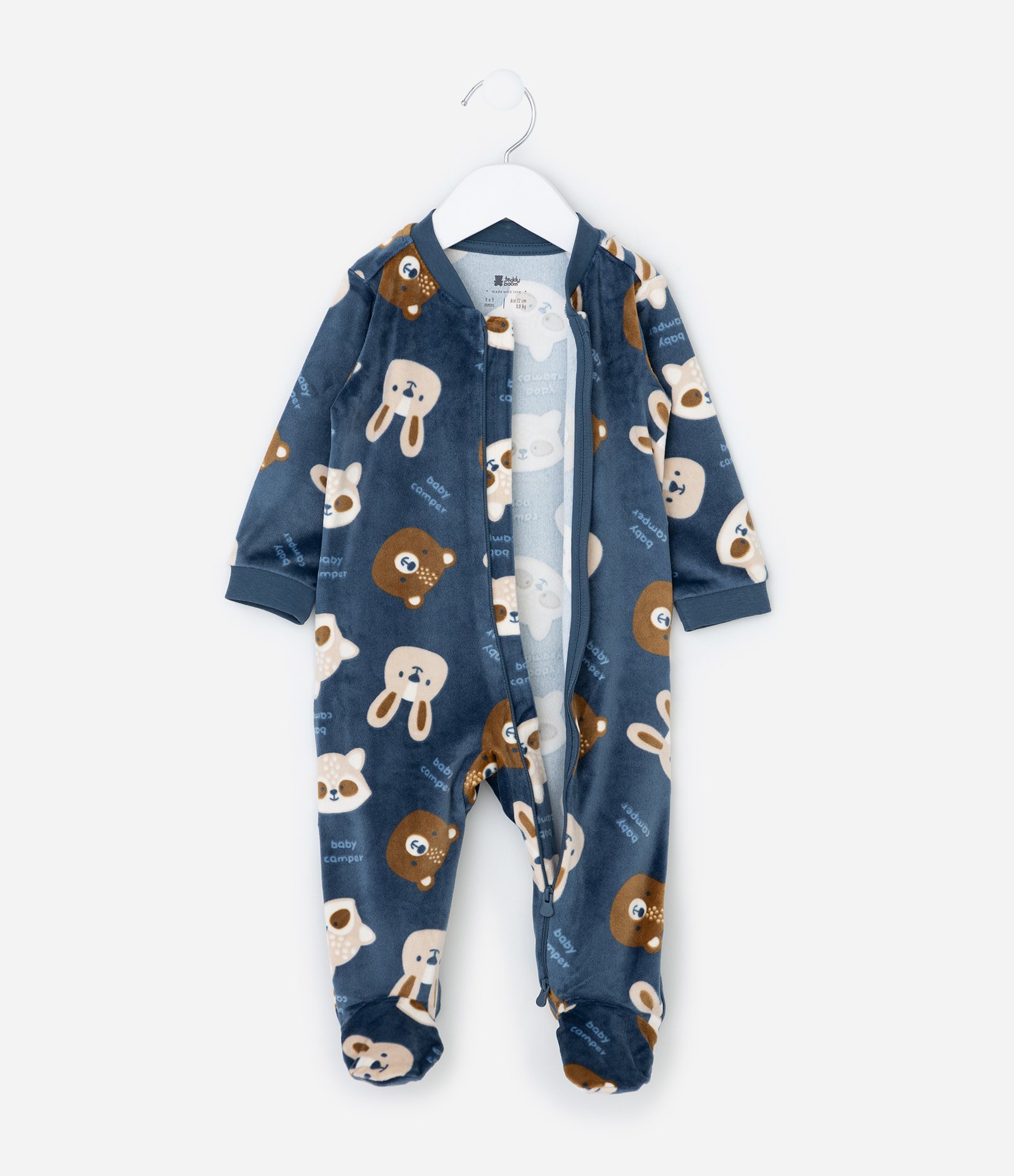 Macacão Infantil em Plush com Ursos e Coelhos - Tam 0 a 24 meses Azul 2