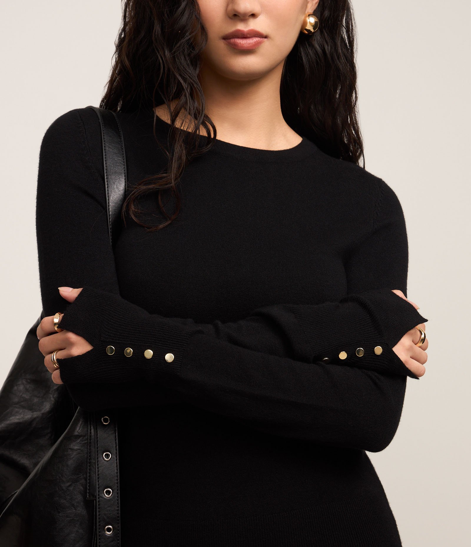 Suéter em Tricô com Botões no Punho Preto 1