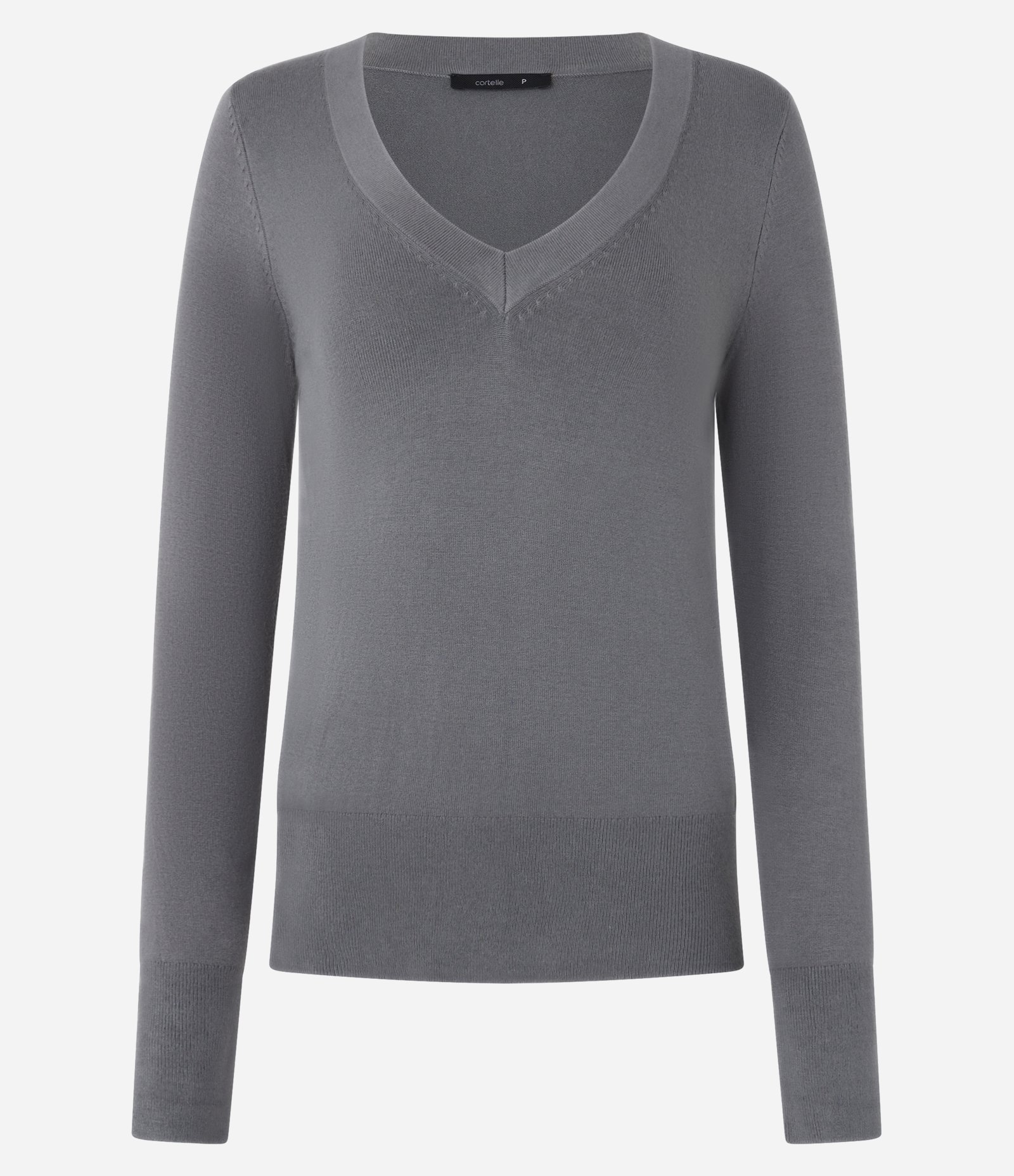 Suéter em Tricô com Decote V Cinza 5