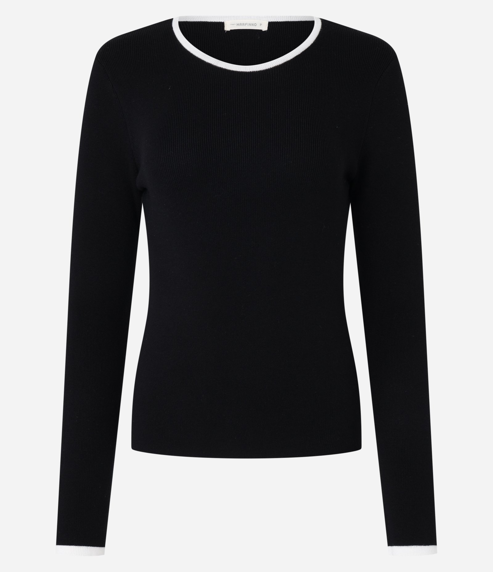 Suéter Regular em Tricô com Viés Contrastantes Preto 5