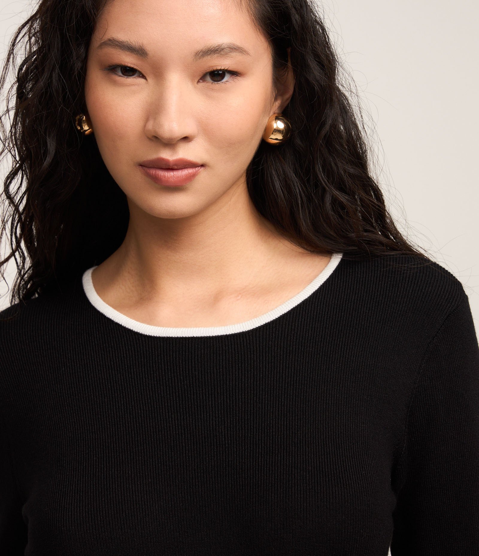 Suéter Regular em Tricô com Viés Contrastantes Preto 4