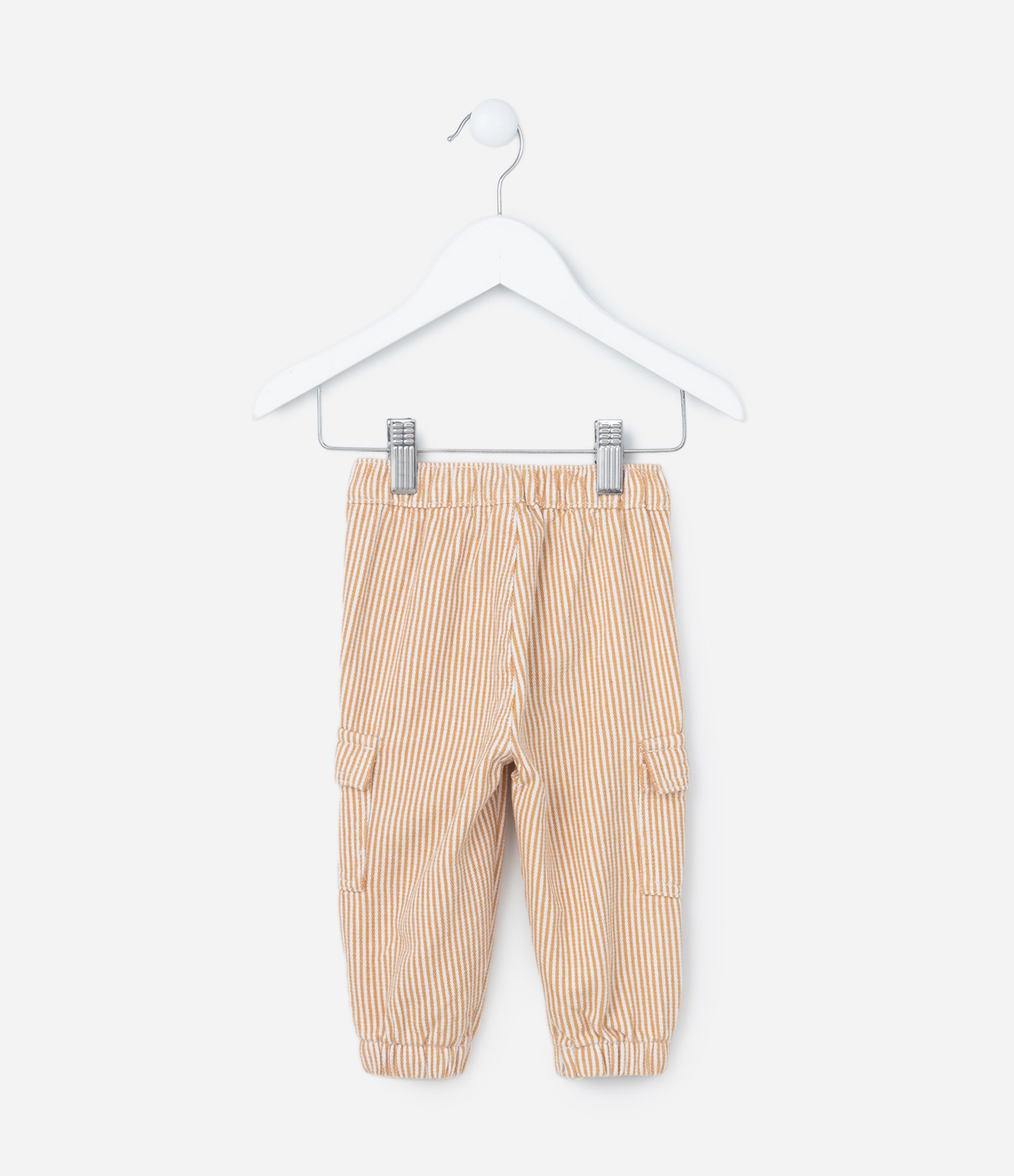 Calça Infantil em Sarja com Listras e Bolsinhos Cargo - Tam 0 a 18 meses Bege 2