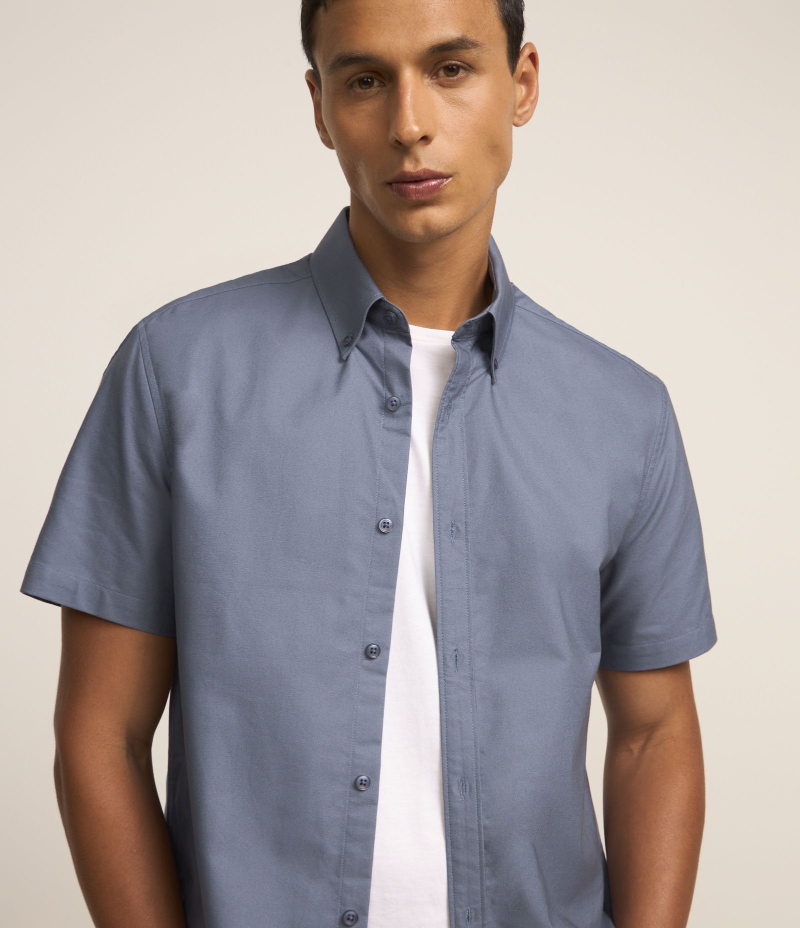 Camisa Comfort em Oxrford Gola com Lapela Azul 3