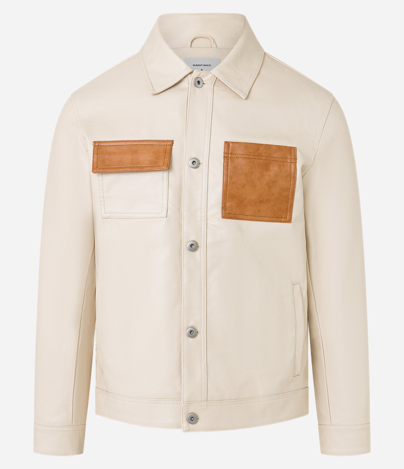 Jaqueta Trucker em Material Sintético com Bolso Contrastante Bege 4