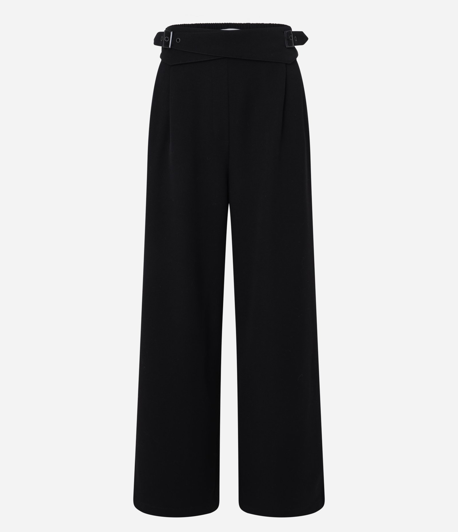 Calça Pantalona em Alfaiataria com Cós Cruzado e Fivela Preto 5