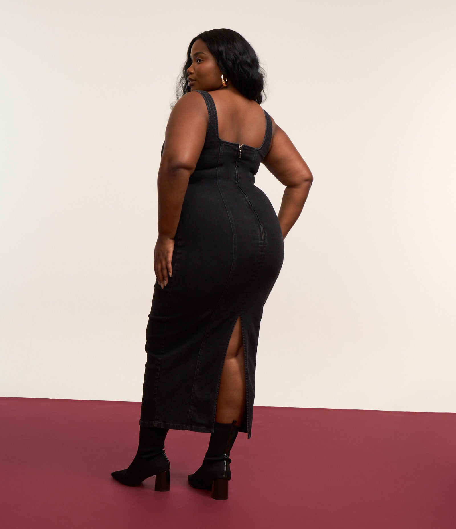 Vestido Midi em Jeans com Elastano Curve & Plus Size Preto 2