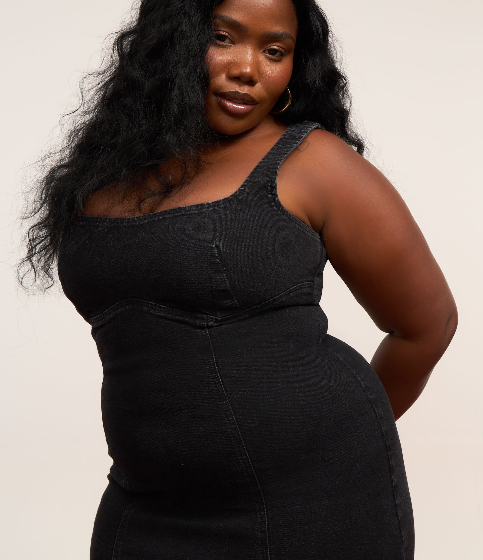 Vestido Midi em Jeans com Elastano Curve & Plus Size Preto 3