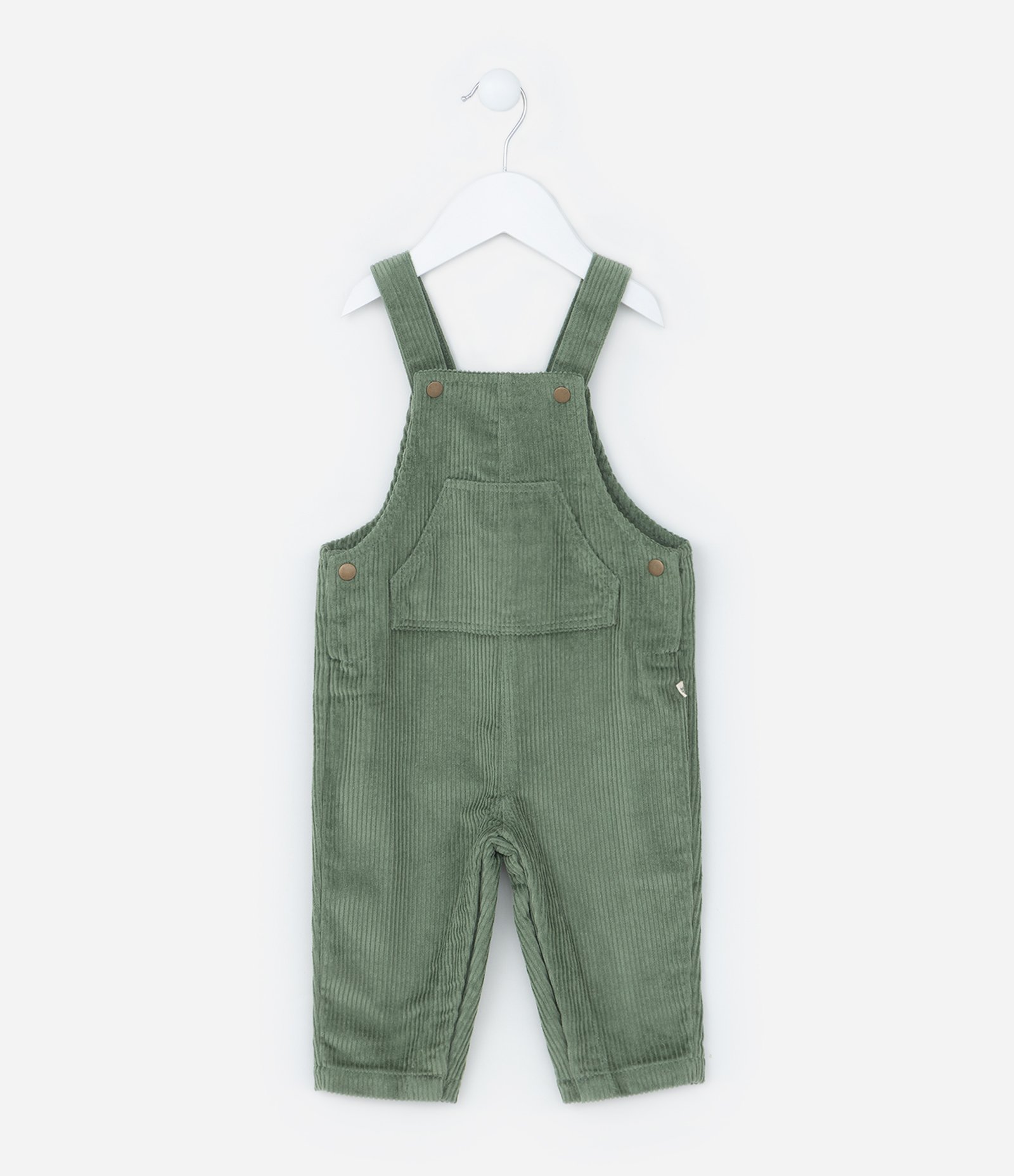 Jardineira Infantil em Veludo Cotelê com Bolsinho Canguru - Tam 0 a 18 meses Verde 1