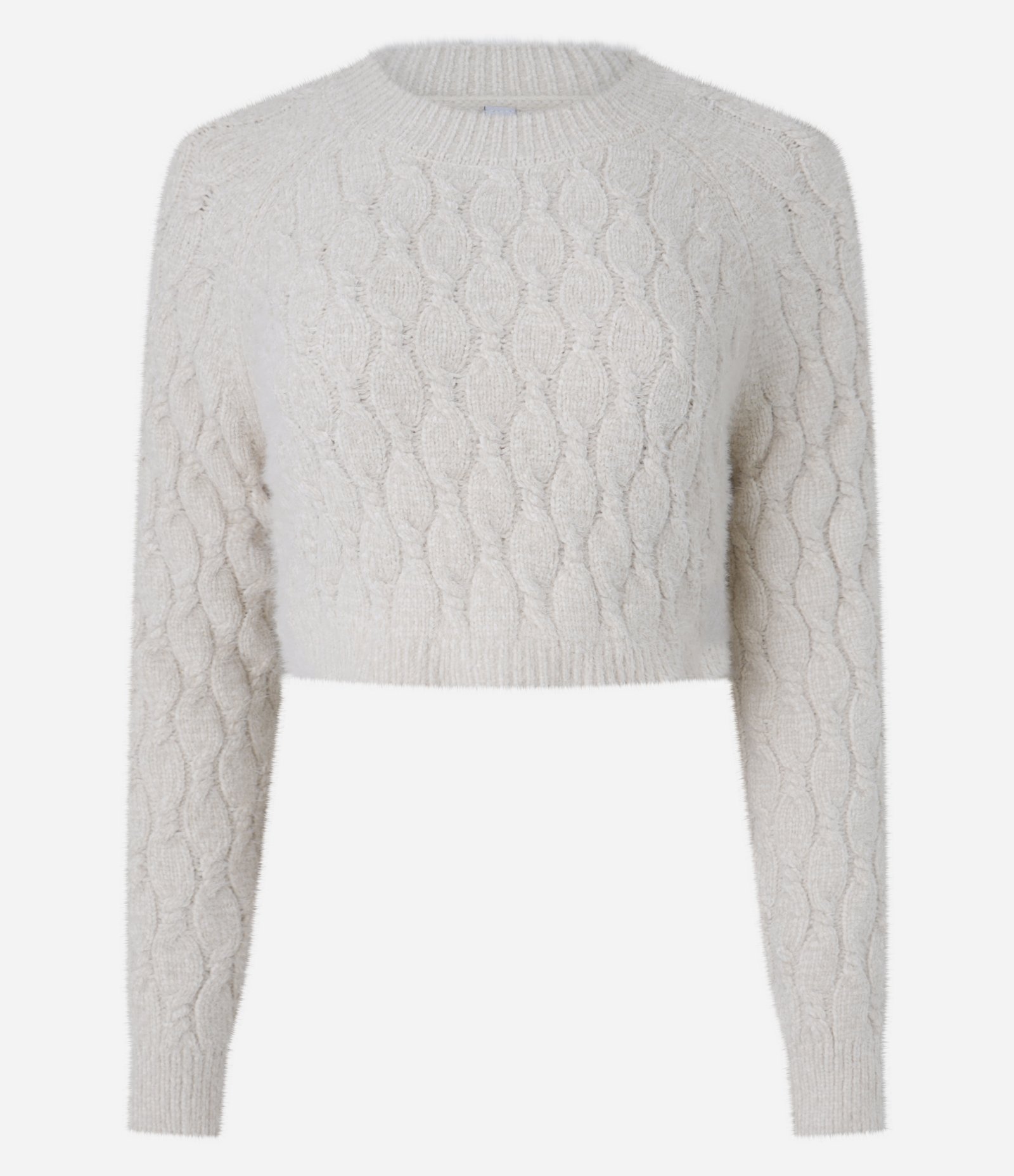 Suéter Cropped em Chenille com Pelinhos Bege 4