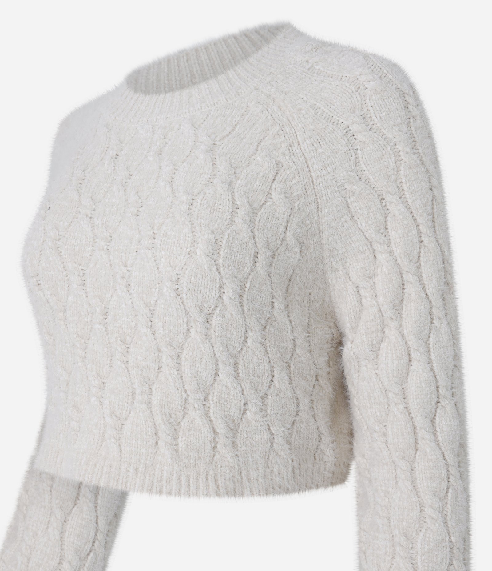 Suéter Cropped em Chenille com Pelinhos Bege 5