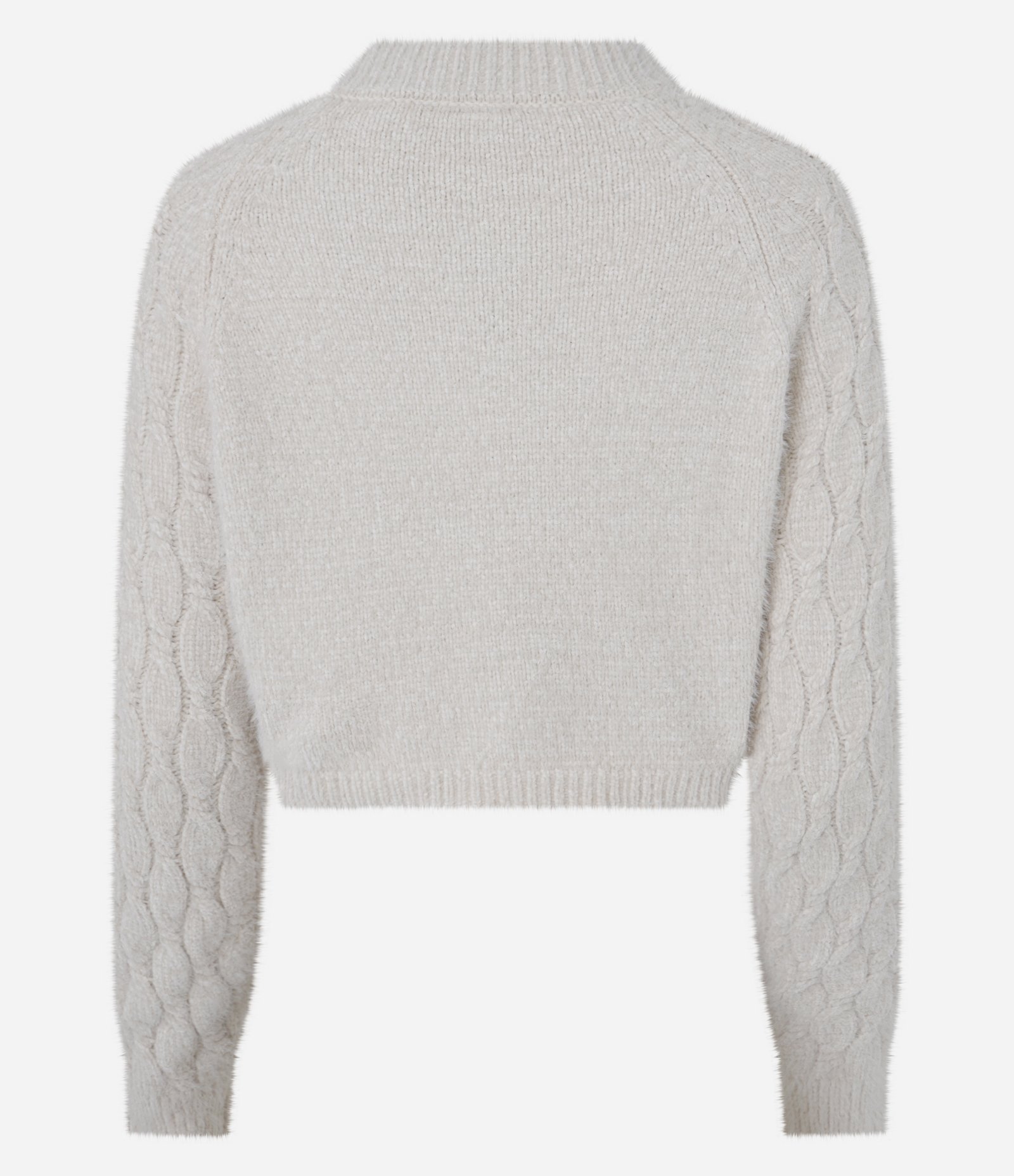 Suéter Cropped em Chenille com Pelinhos Bege 6