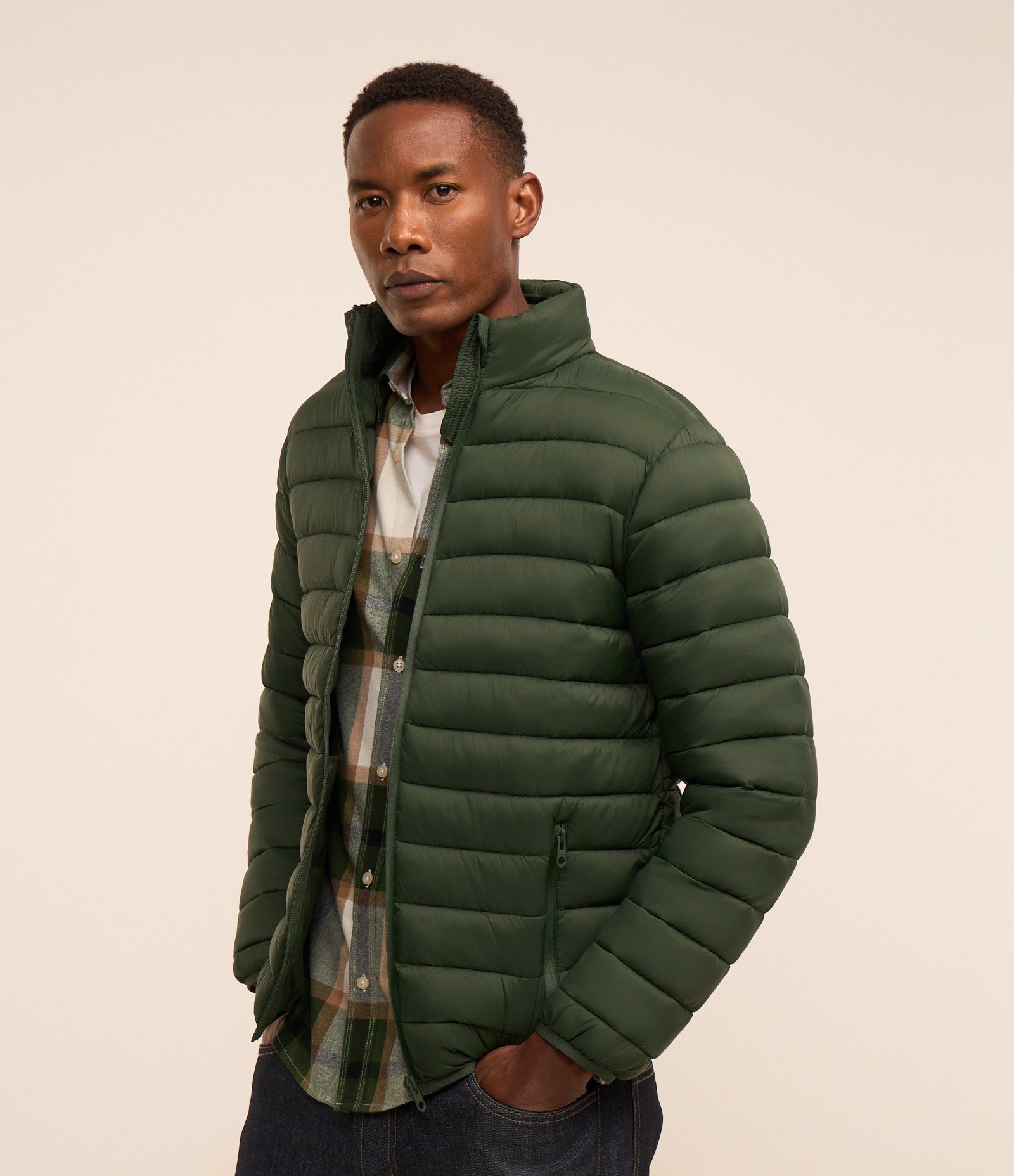 Jaqueta Puffer Ultraleve em Poliamida Verde Escuro 1