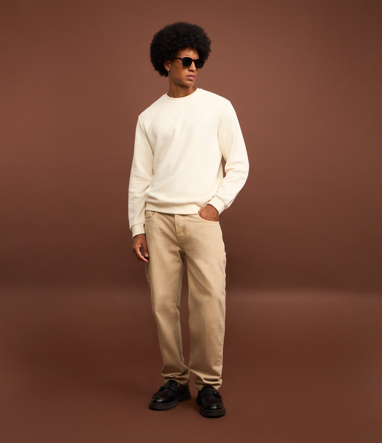 Casaco Fechado com Textura Patchwork Branco 2