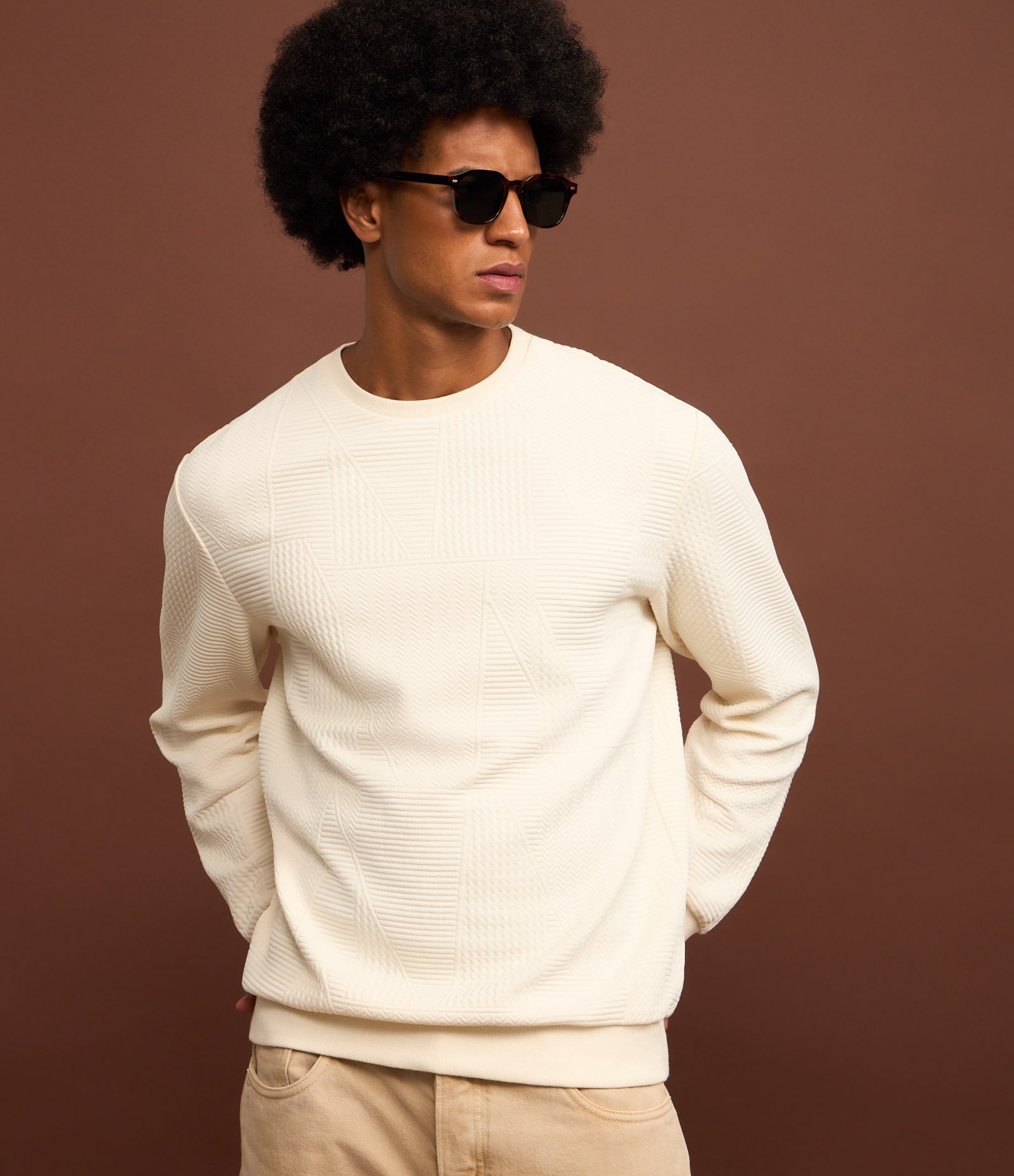 Casaco Fechado com Textura Patchwork Branco 3